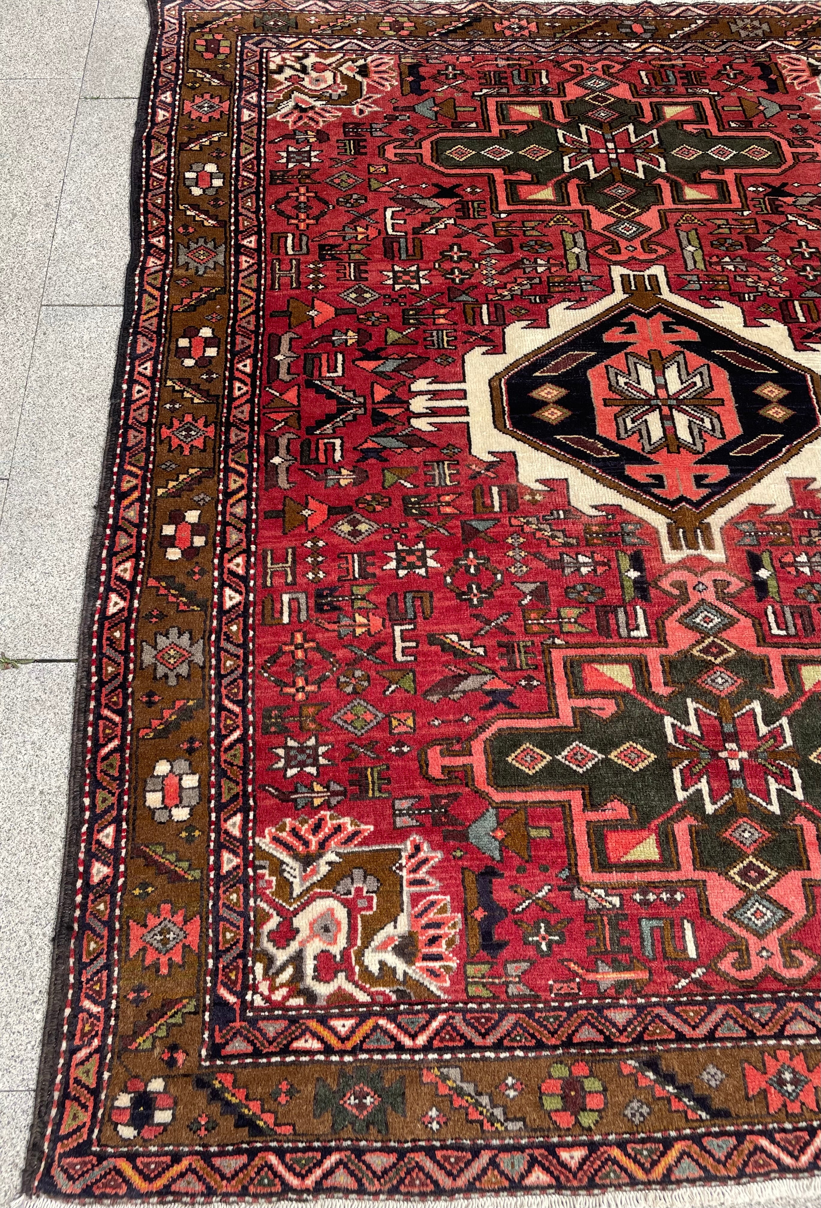 Vintage Turkish Heriz Rug 5.17×6.41 Handwoven Wool Tribal Oriental Carpet Home Decor