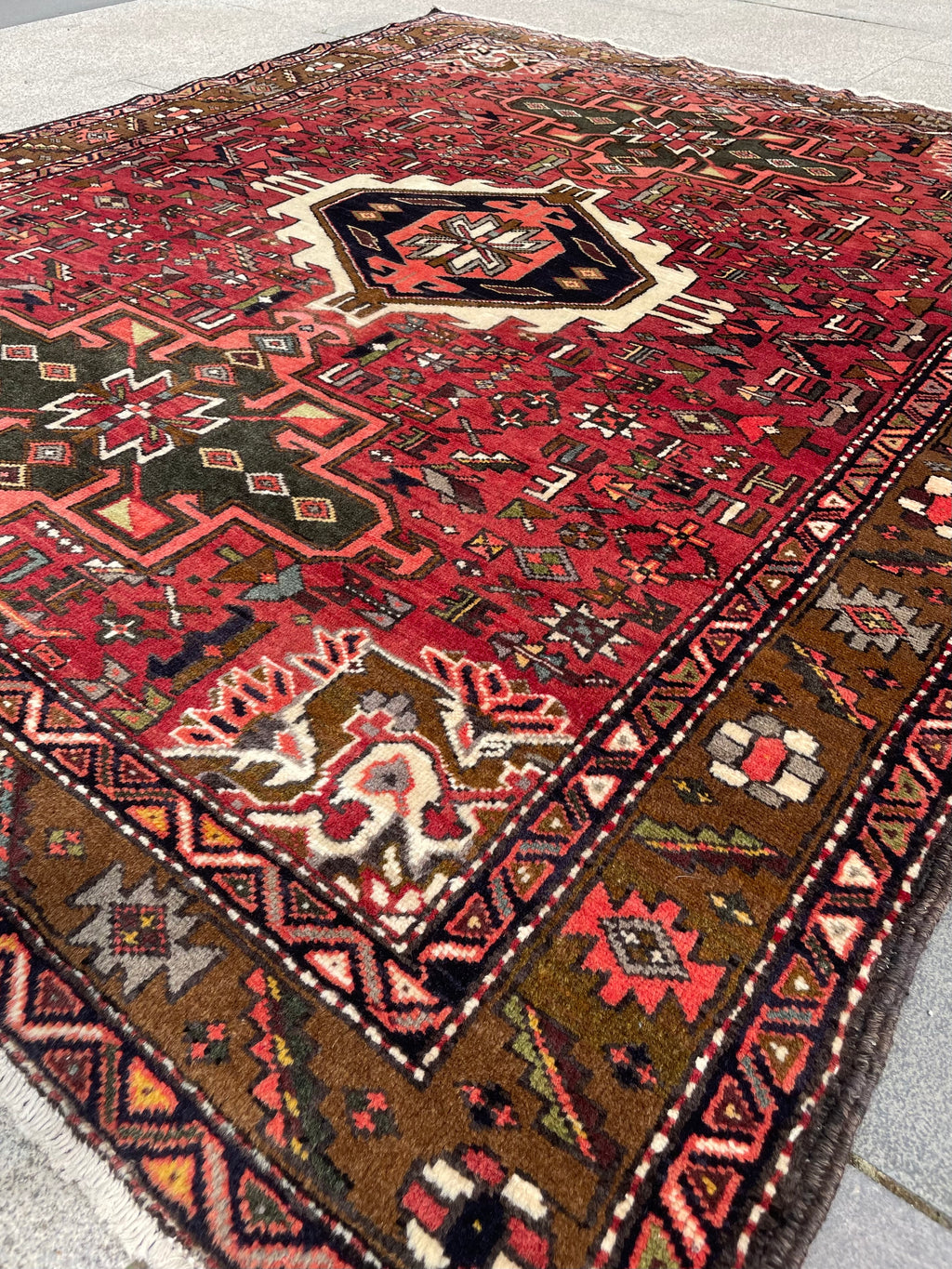 Vintage Turkish Heriz Rug 5.17×6.41 Handwoven Wool Tribal Oriental Carpet Home Decor