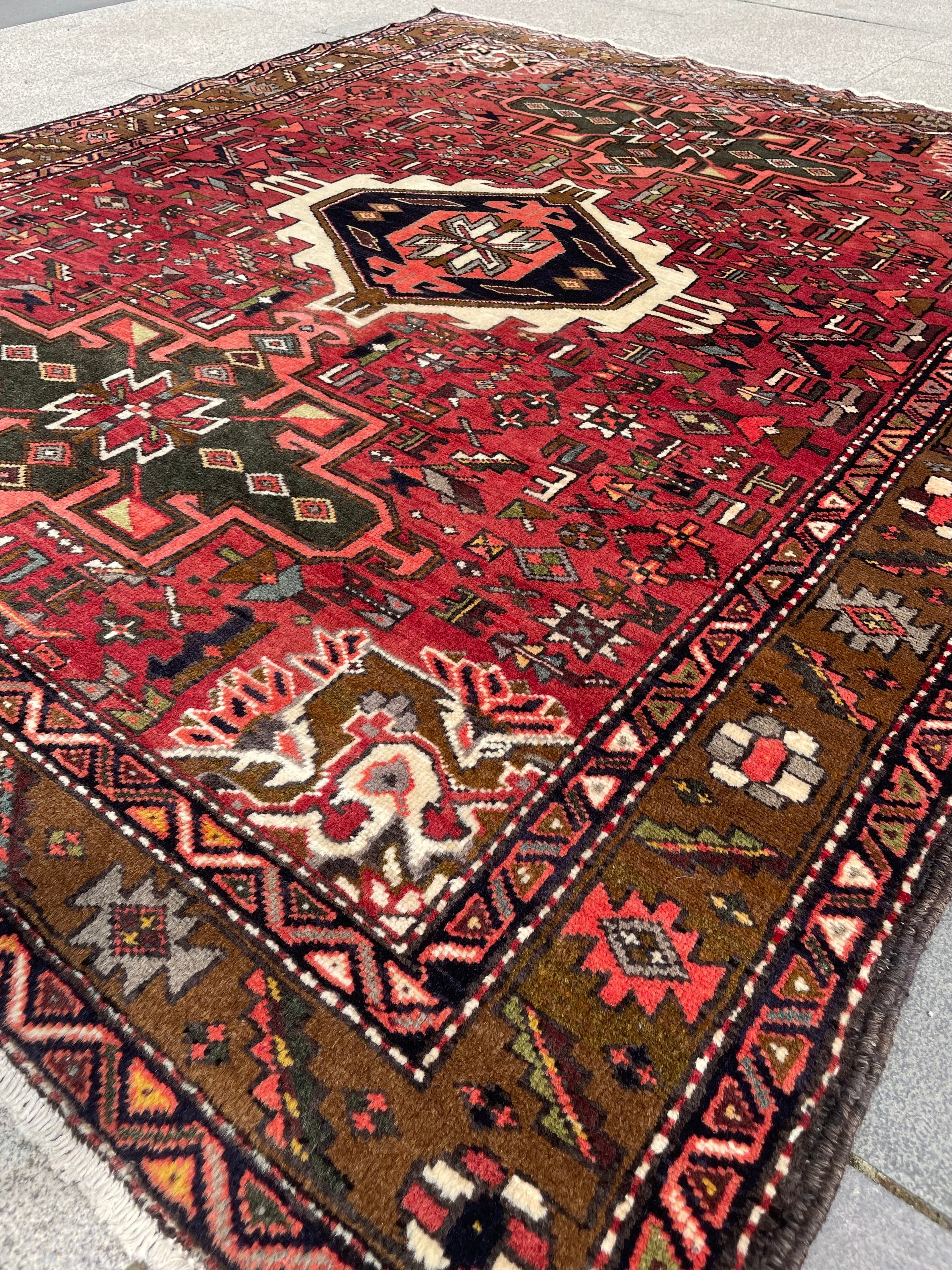 Vintage Turkish Heriz Rug 5.17×6.41 Handwoven Wool Tribal Oriental Carpet Home Decor