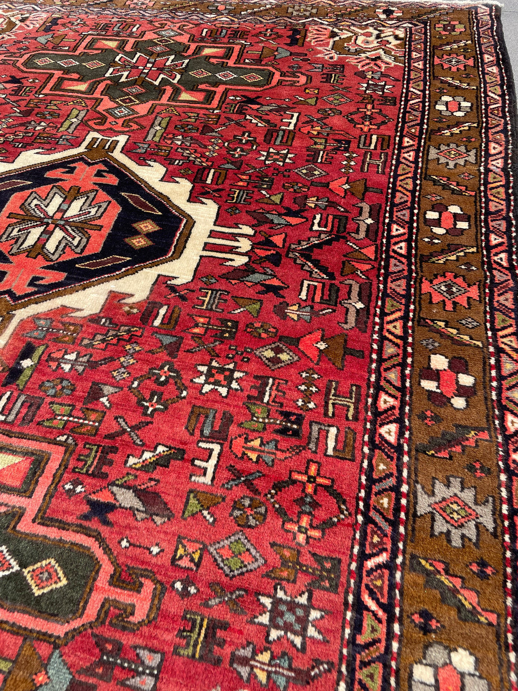 Vintage Turkish Heriz Rug 5.17×6.41 Handwoven Wool Tribal Oriental Carpet Home Decor