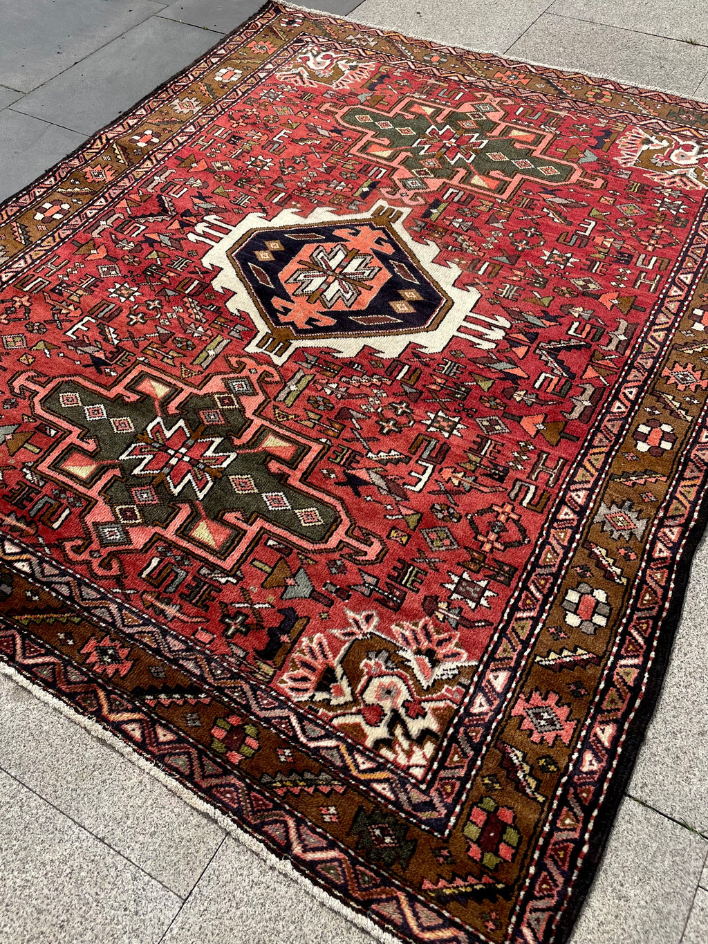 Vintage Turkish Heriz Rug 5.17×6.41 Handwoven Wool Tribal Oriental Carpet Home Decor
