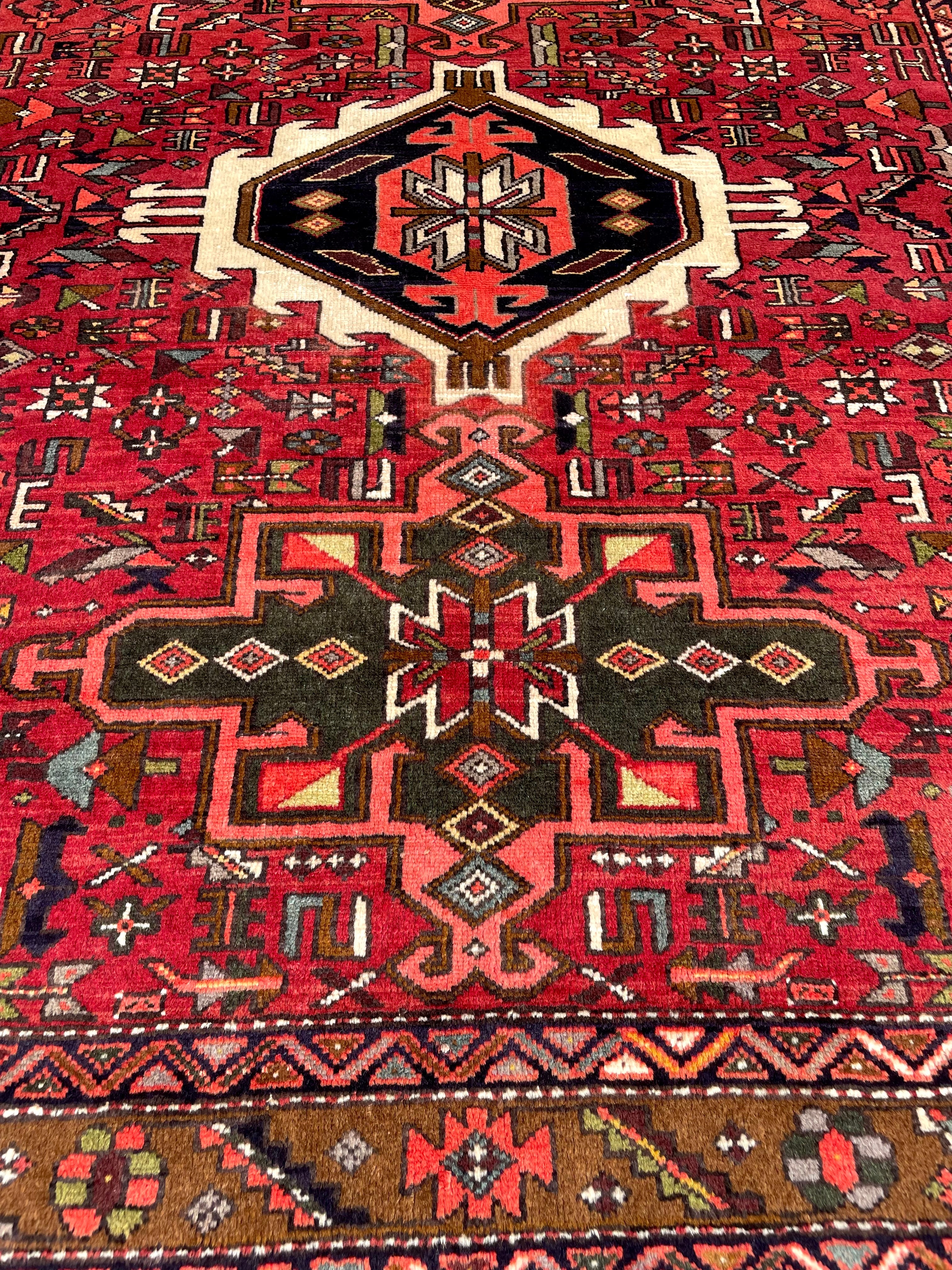 Vintage Turkish Heriz Rug 5.17×6.41 Handwoven Wool Tribal Oriental Carpet Home Decor