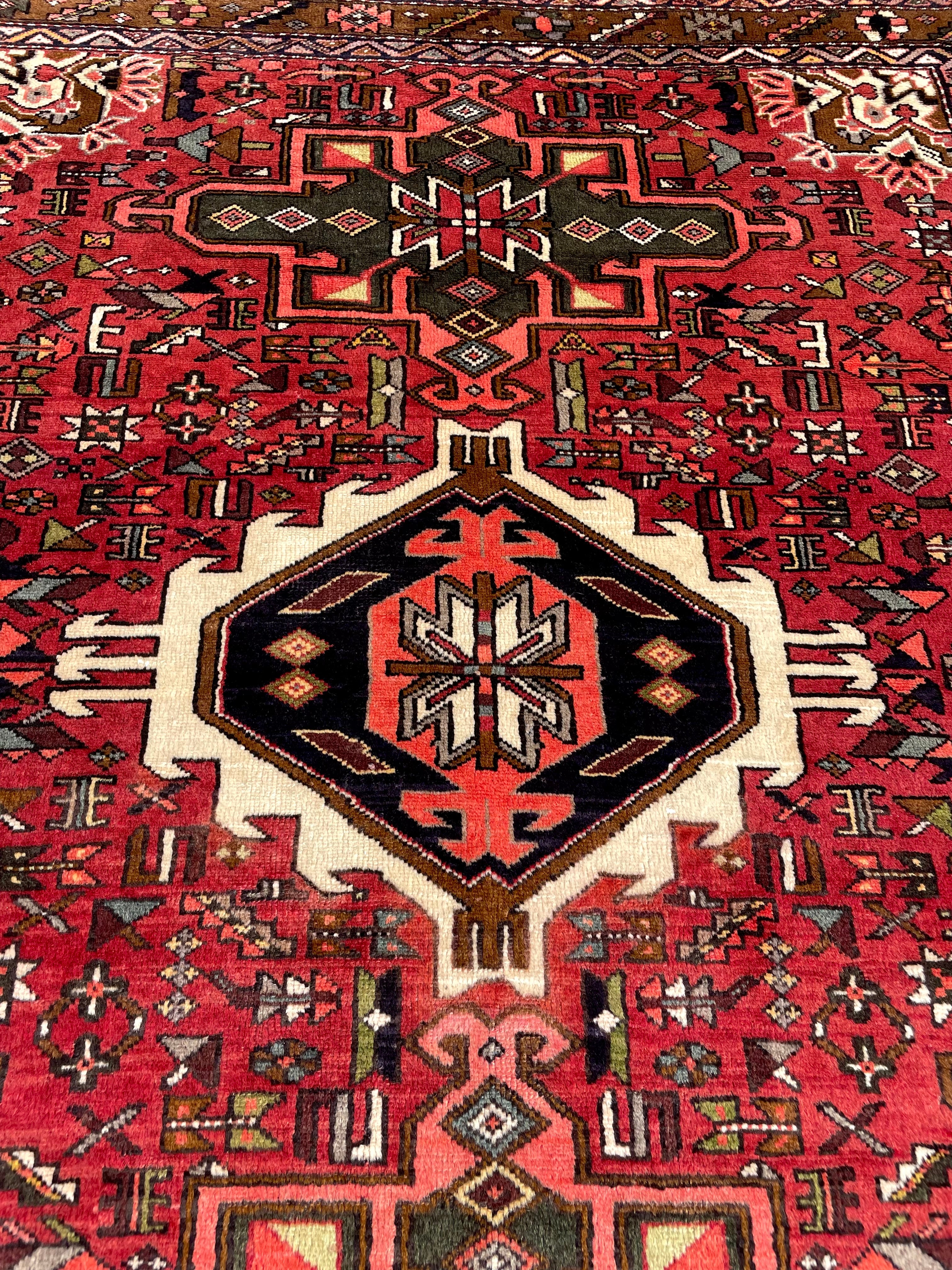 Vintage Turkish Heriz Rug 5.17×6.41 Handwoven Wool Tribal Oriental Carpet Home Decor