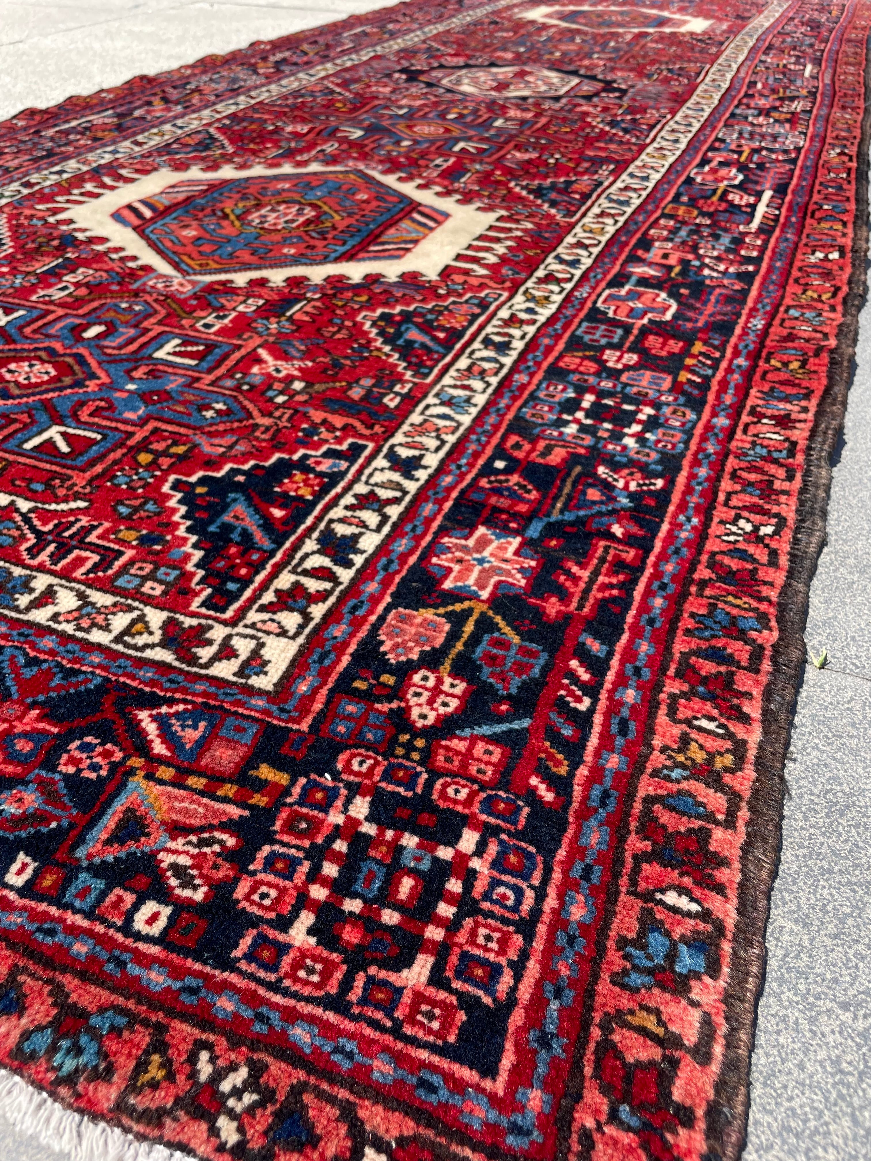 Vintage Turkish Heriz Runner Rug 3.67x10.33 Circa 1960s Handwoven Wool Tribal Oriental Carpet Home Decor
