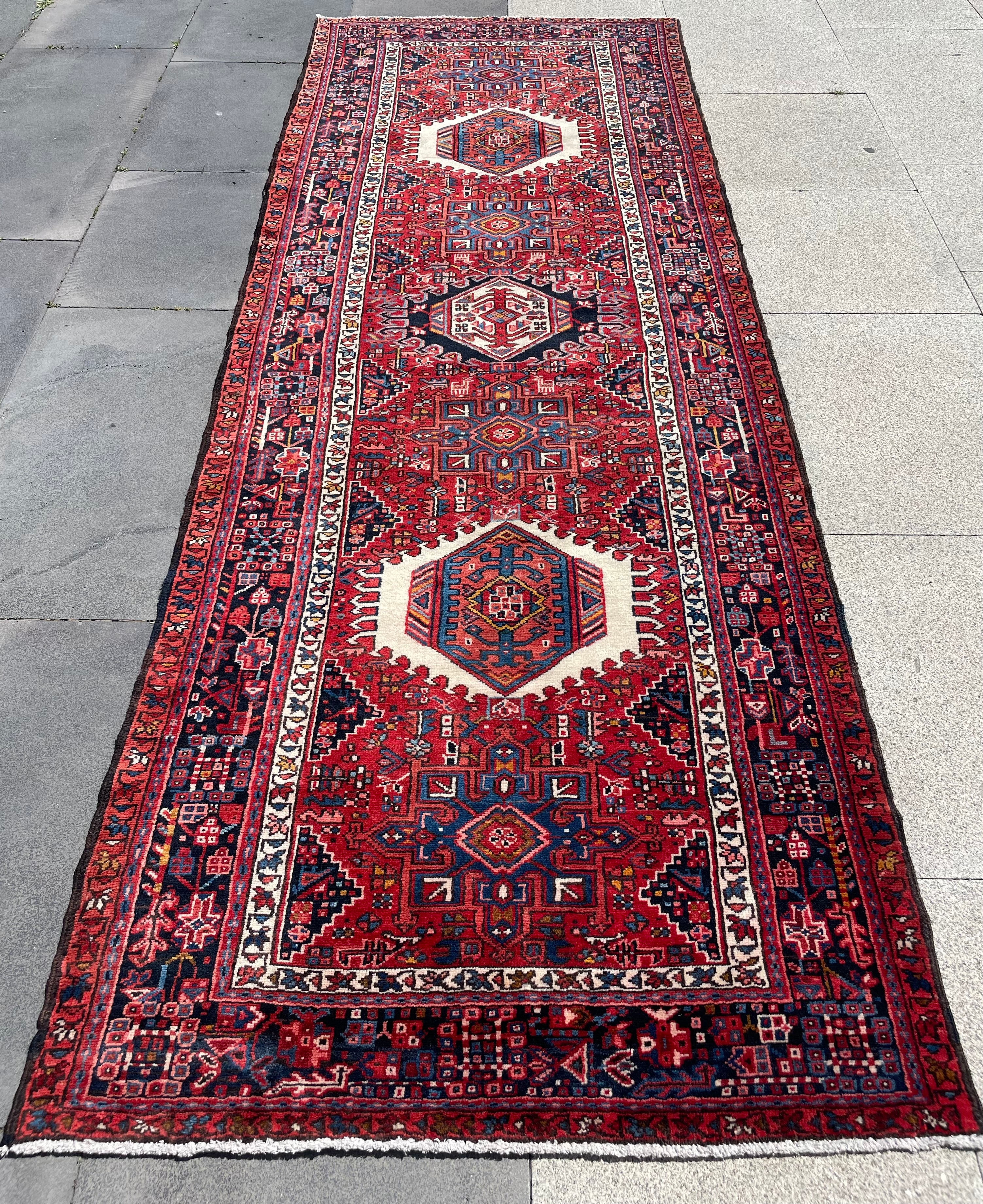 Vintage Turkish Heriz Runner Rug 3.67x10.33 Circa 1960s Handwoven Wool Tribal Oriental Carpet Home Decor