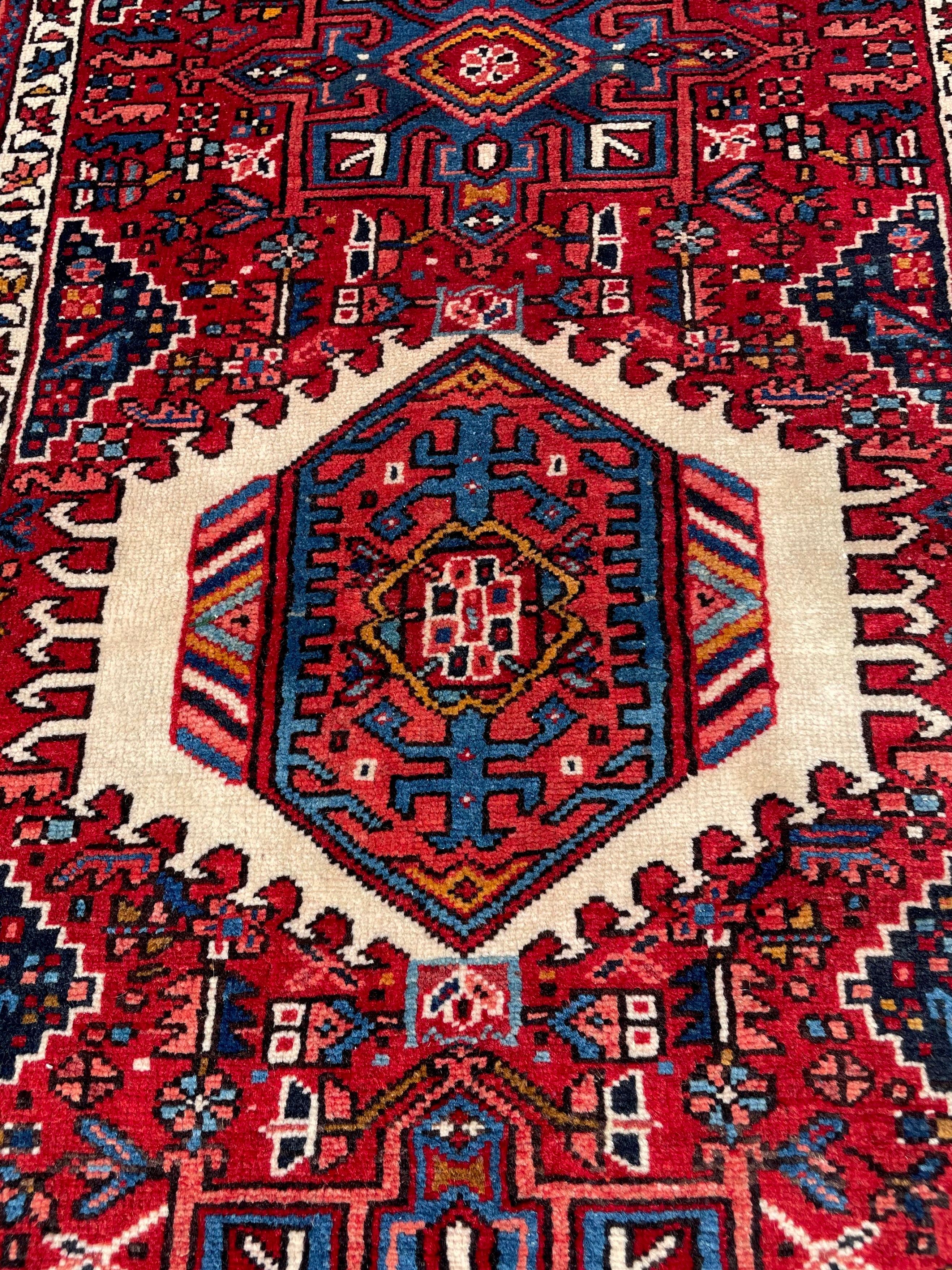 Vintage Turkish Heriz Runner Rug 3.67x10.33 Circa 1960s Handwoven Wool Tribal Oriental Carpet Home Decor