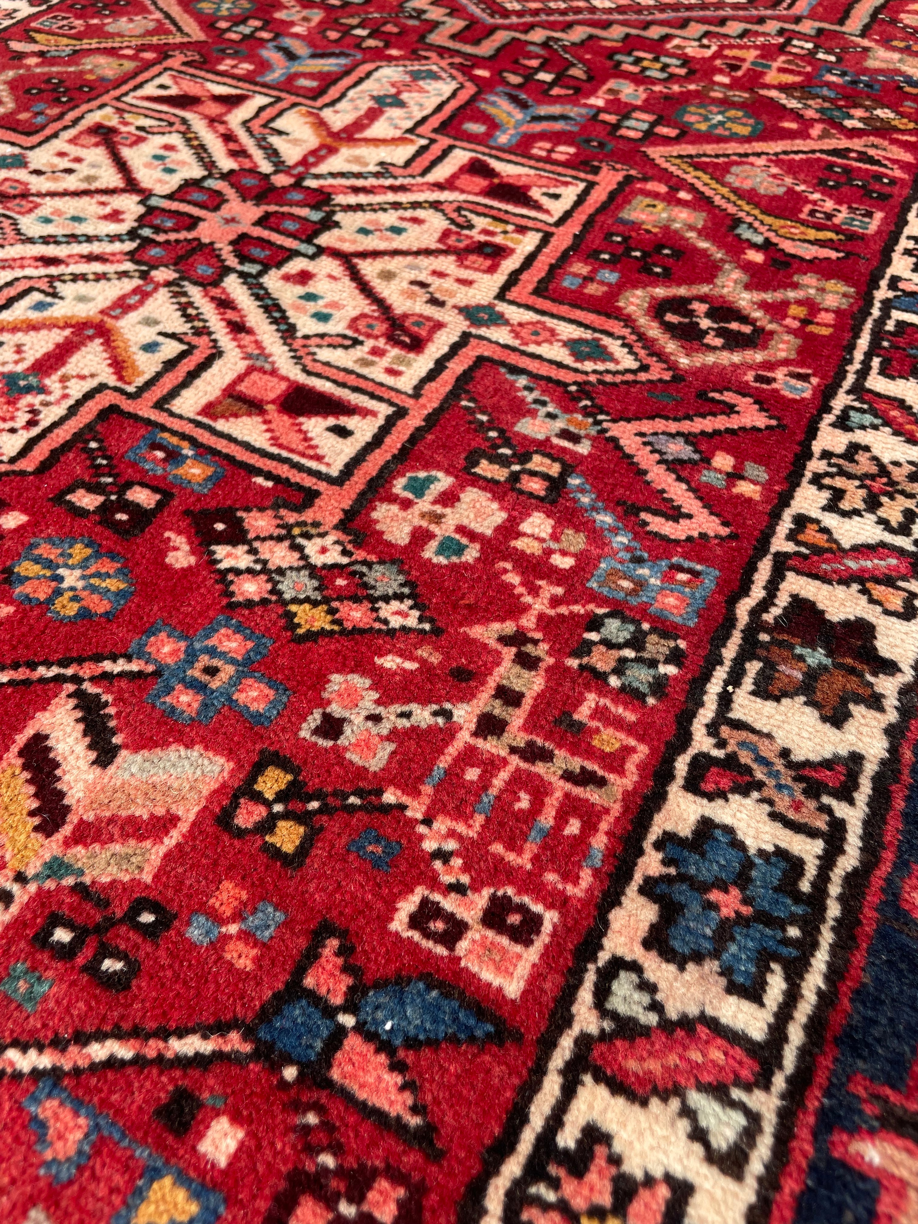 Vintage Heriz Runner Rug 3.18x11.38 Handwoven Wool Low Pile Tribal Oriental Carpet Home Decor