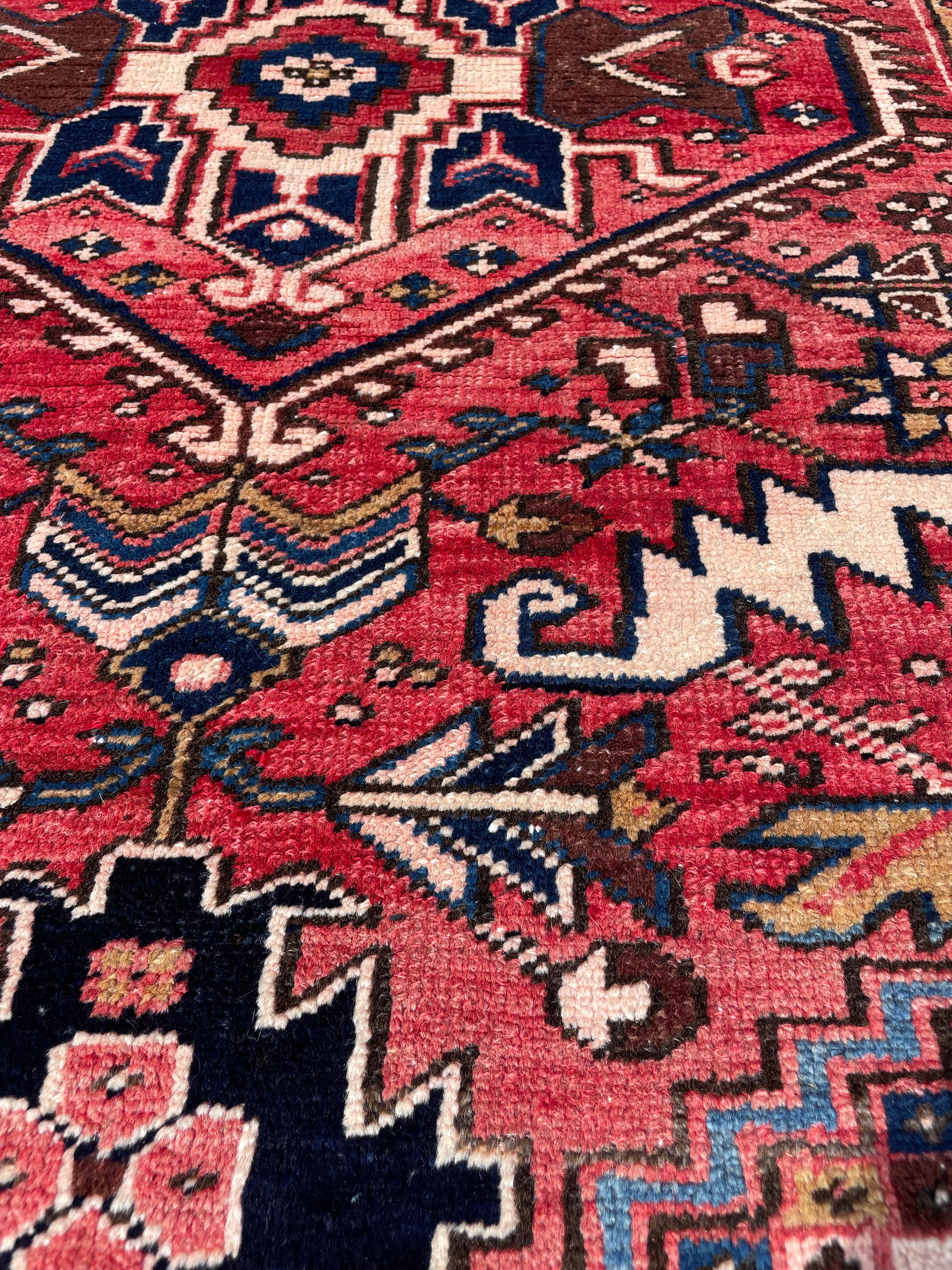Vintage Turkish Heriz Rug 4.3x6.4 Circa 1960s Handwoven Wool Low Pile Tribal Oriental Rug Home Decor