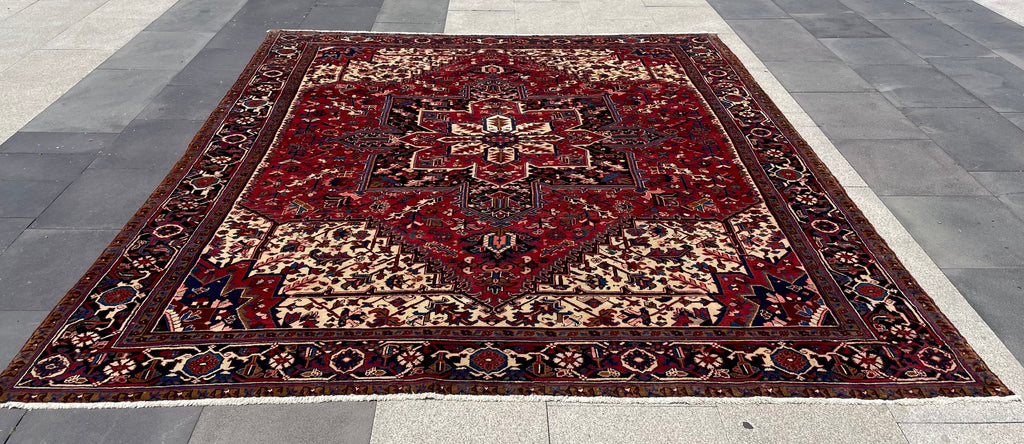 Vintage Heriz AreaRug 9.8x11.31 Handwoven Wool High Pile Cozy Tribal Oriental Carpet