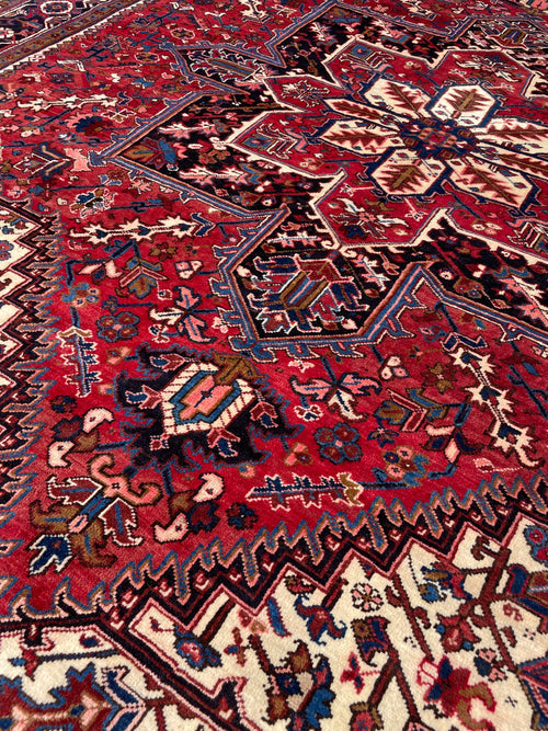 Vintage Heriz AreaRug 9.8x11.31 Handwoven Wool High Pile Cozy Tribal Oriental Carpet