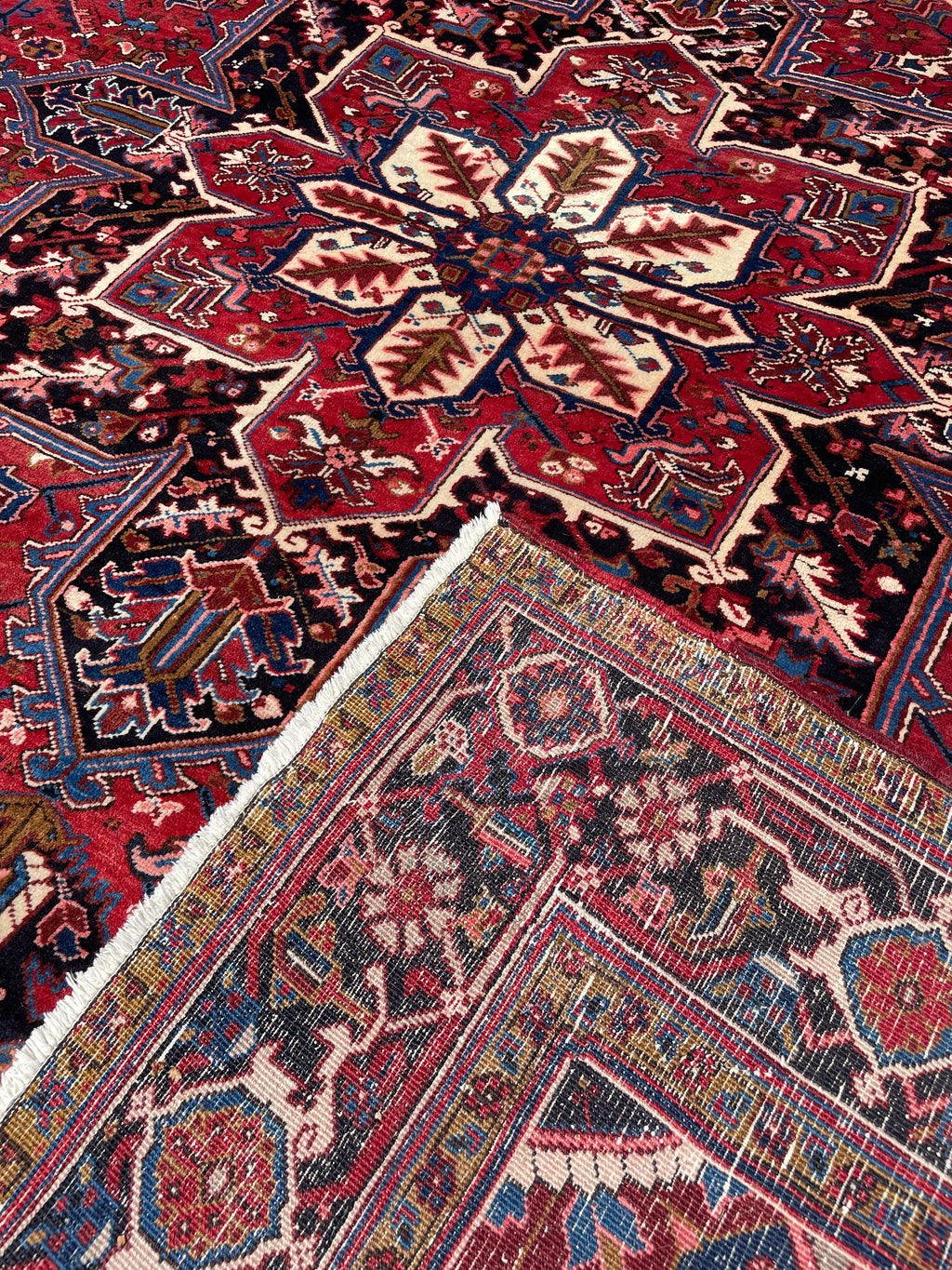 Vintage Heriz AreaRug 9.8x11.31 Handwoven Wool High Pile Cozy Tribal Oriental Carpet