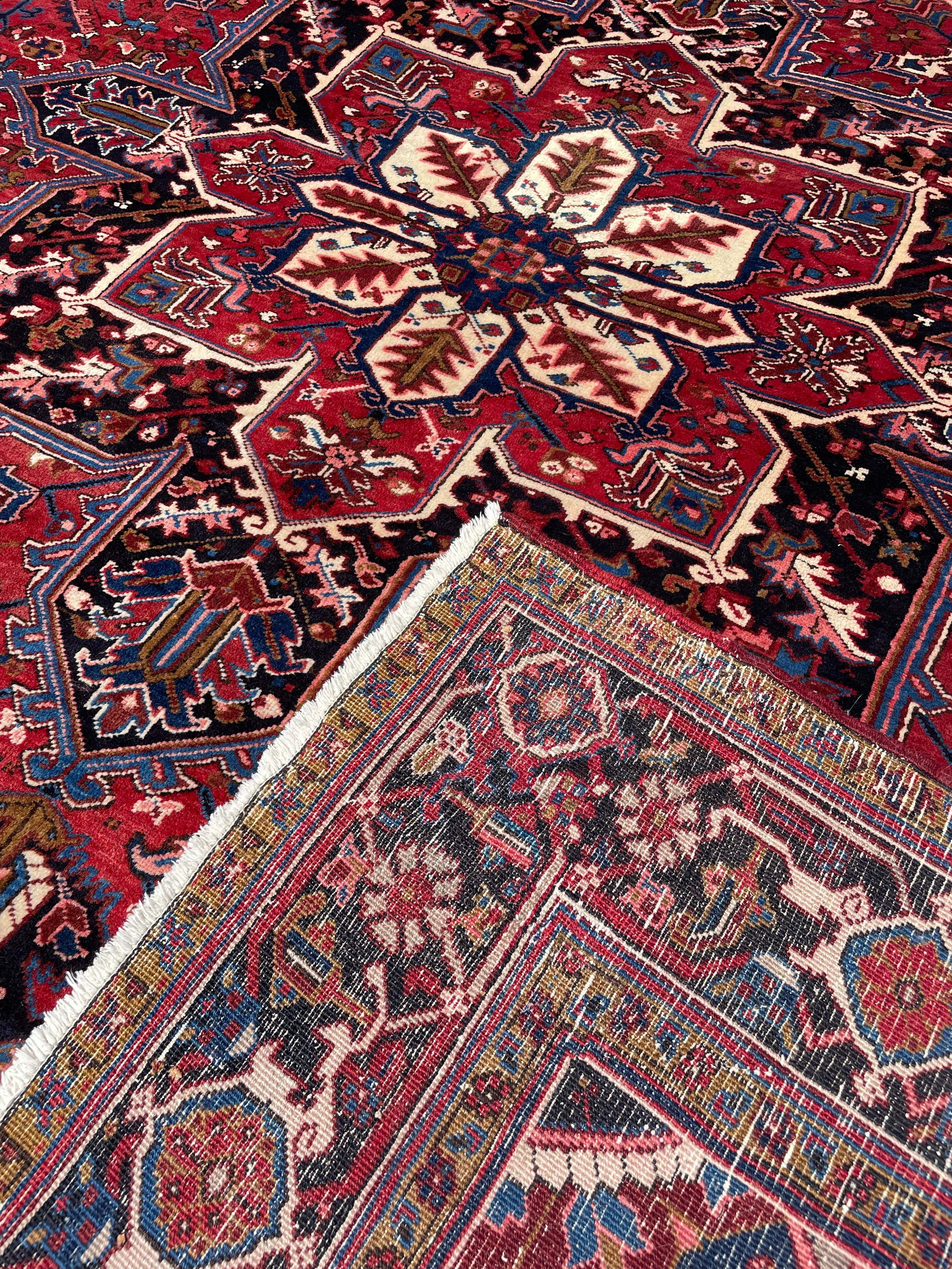 Vintage Heriz AreaRug 9.8x11.31 Handwoven Wool High Pile Cozy Tribal Oriental Carpet
