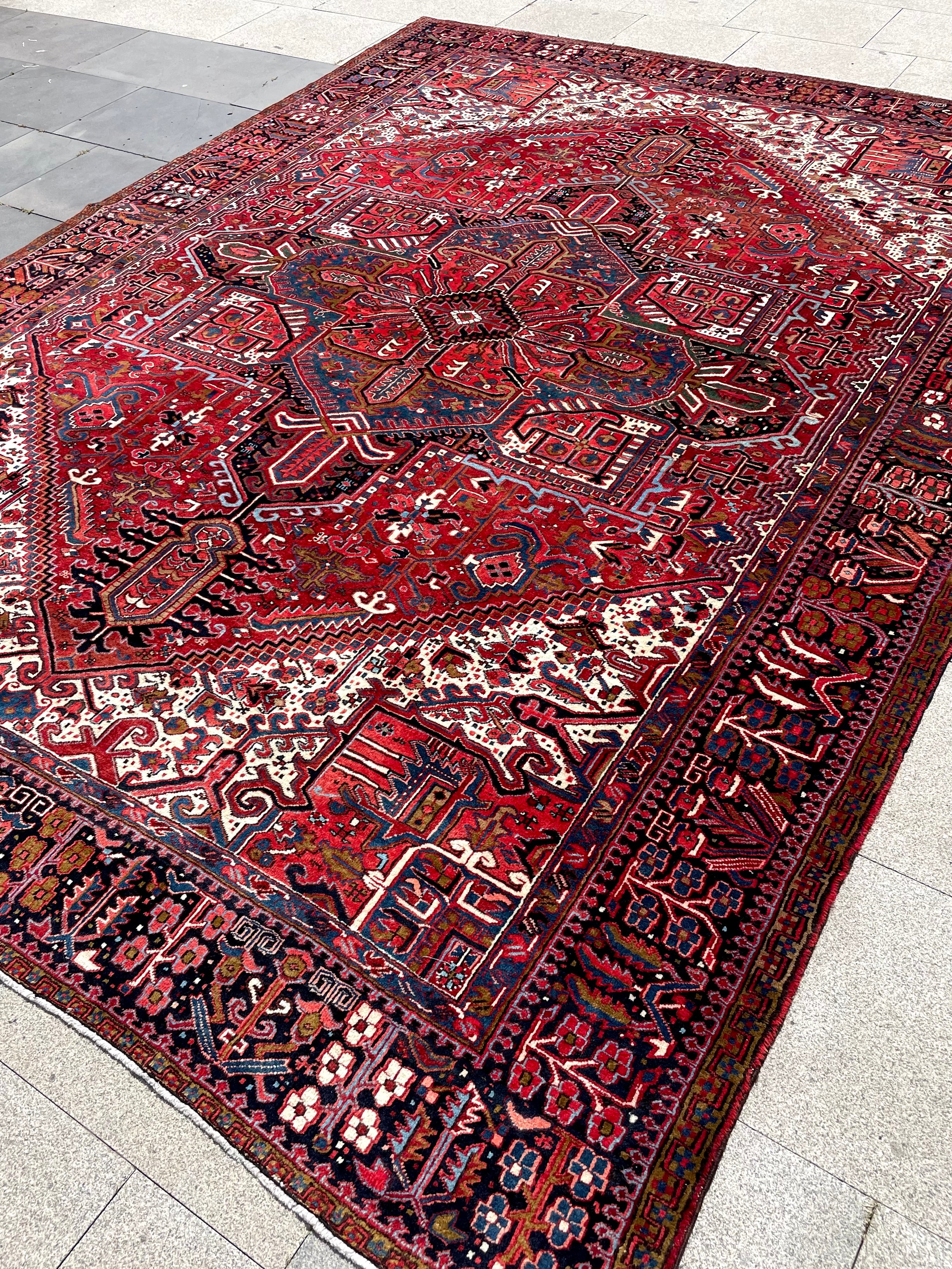Authentic Vintage Heriz Rug 10x3.2 Circa 1960s Handwoven Wool Tribal Oriental Carpet Home Decor