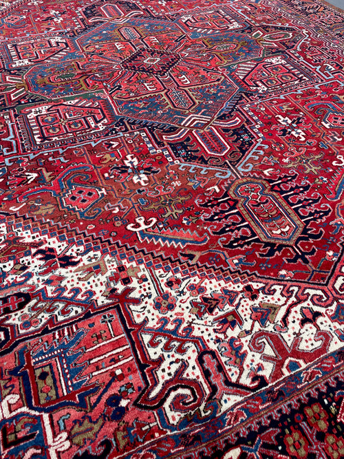Authentic Vintage Heriz Rug 10x3.2 Circa 1960s Handwoven Wool Tribal Oriental Carpet Home Decor