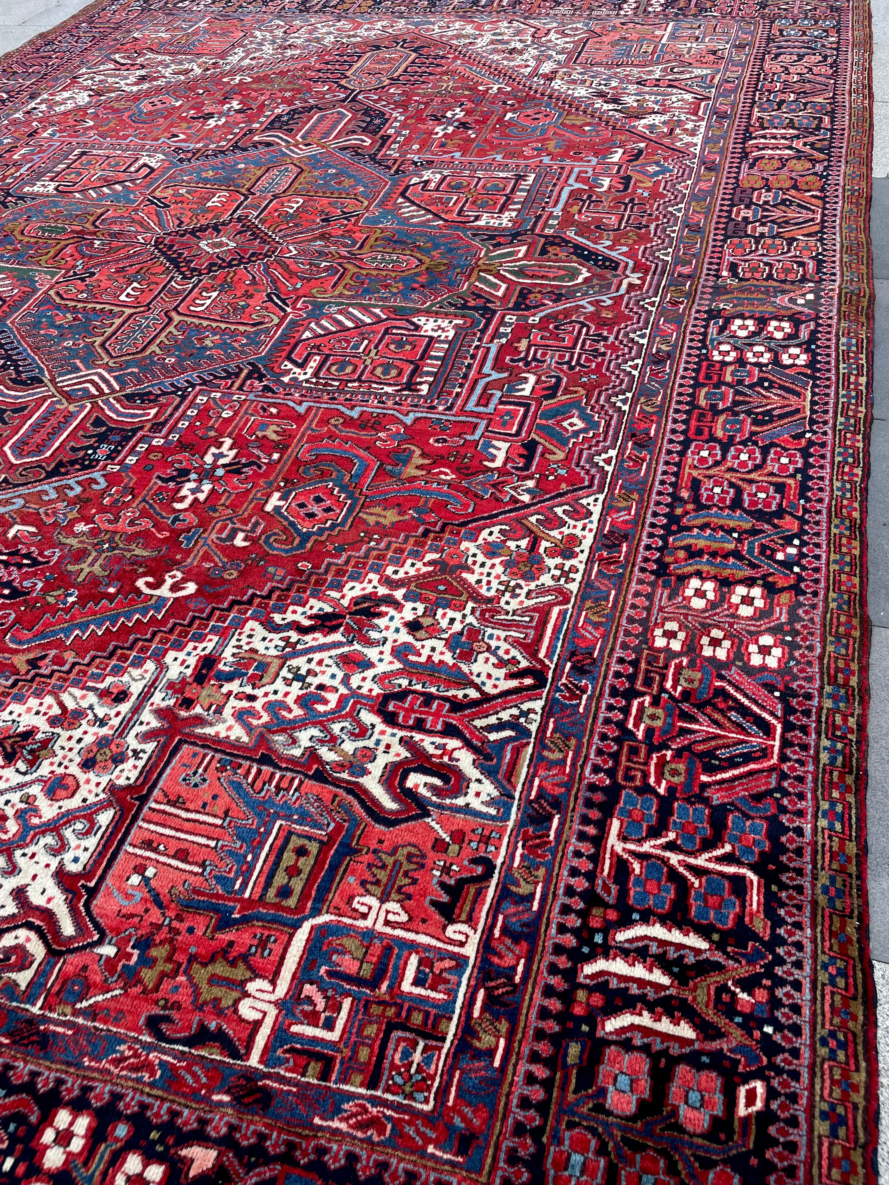 Authentic Vintage Heriz Rug 10x3.2 Circa 1960s Handwoven Wool Tribal Oriental Carpet Home Decor