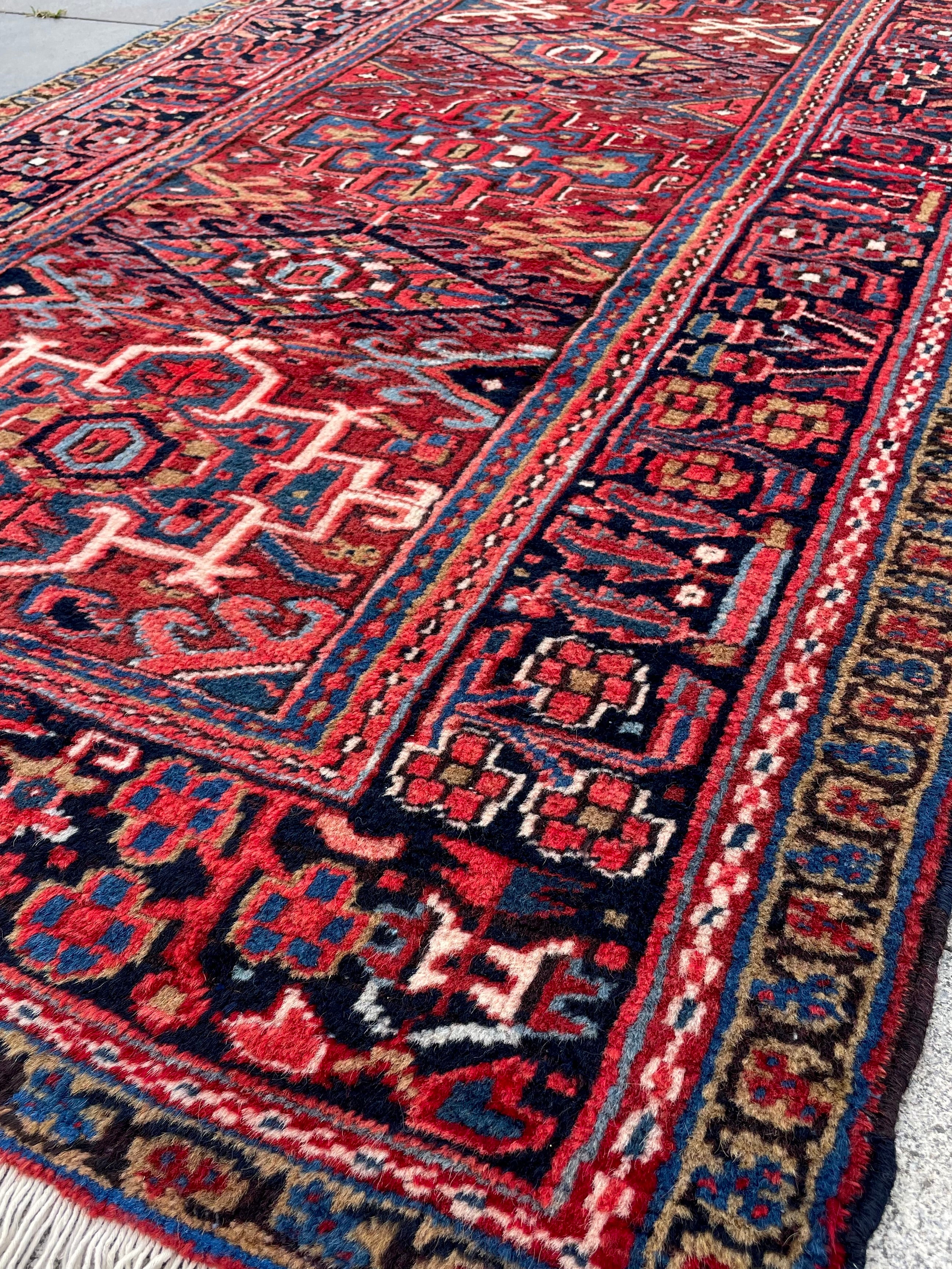 Vintage Turkish Heriz Runner Rug 3.4x12.6 Circa 1950s Handwoven Wool Decorative Oriental Carpet
