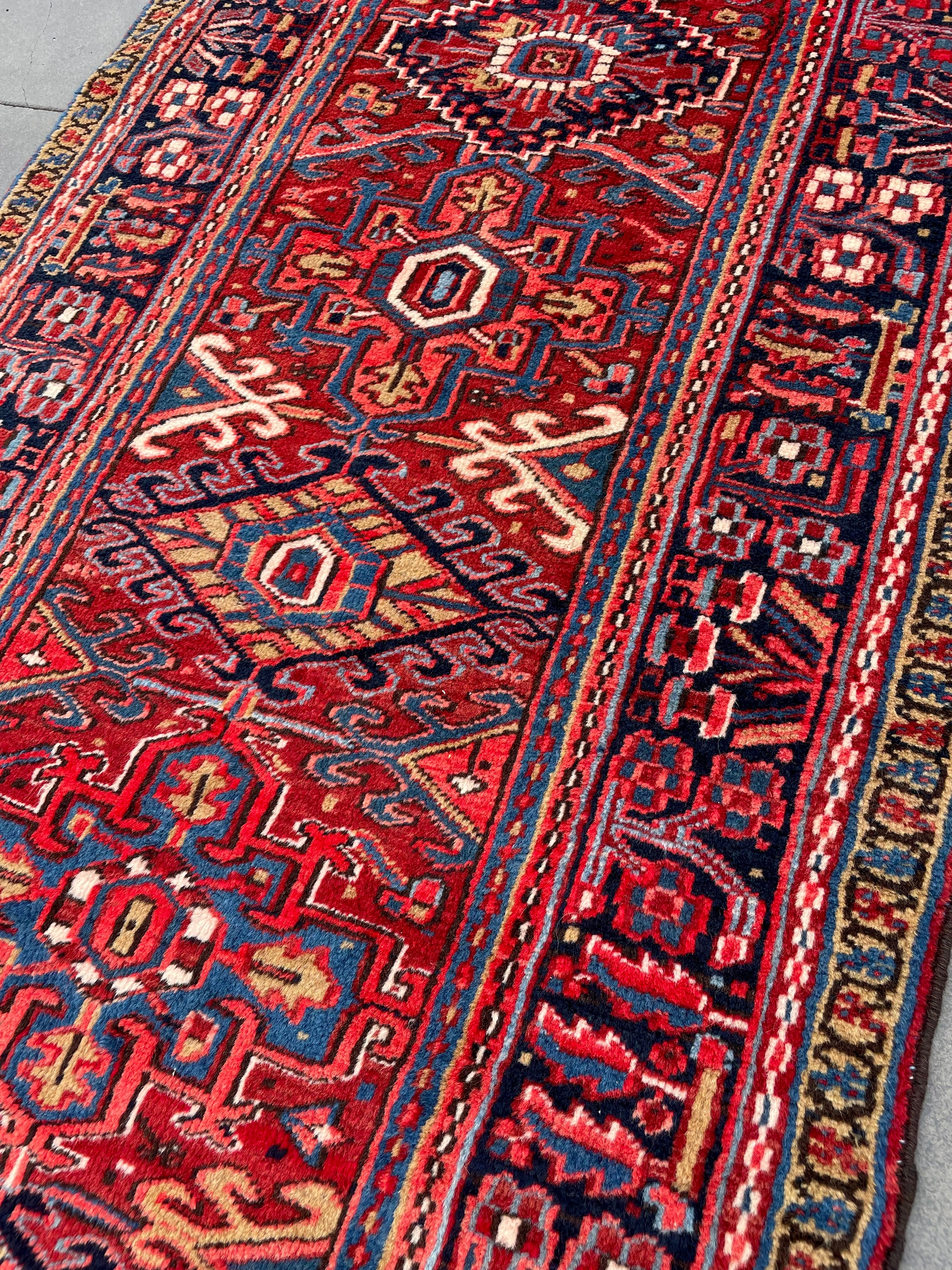 Vintage Turkish Heriz Runner Rug 3.4x12.6 Circa 1950s Handwoven Wool Decorative Oriental Carpet