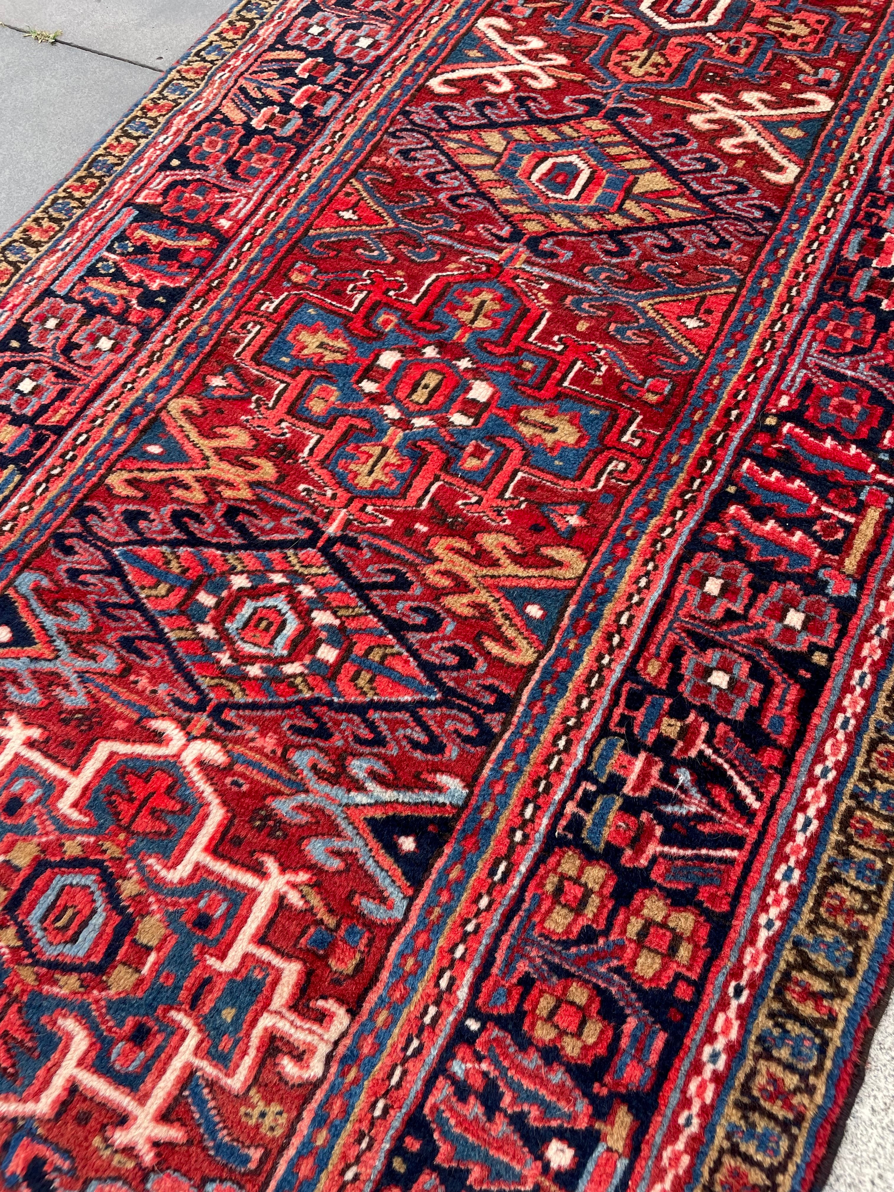 Vintage Turkish Heriz Runner Rug 3.4x12.6 Circa 1950s Handwoven Wool Decorative Oriental Carpet