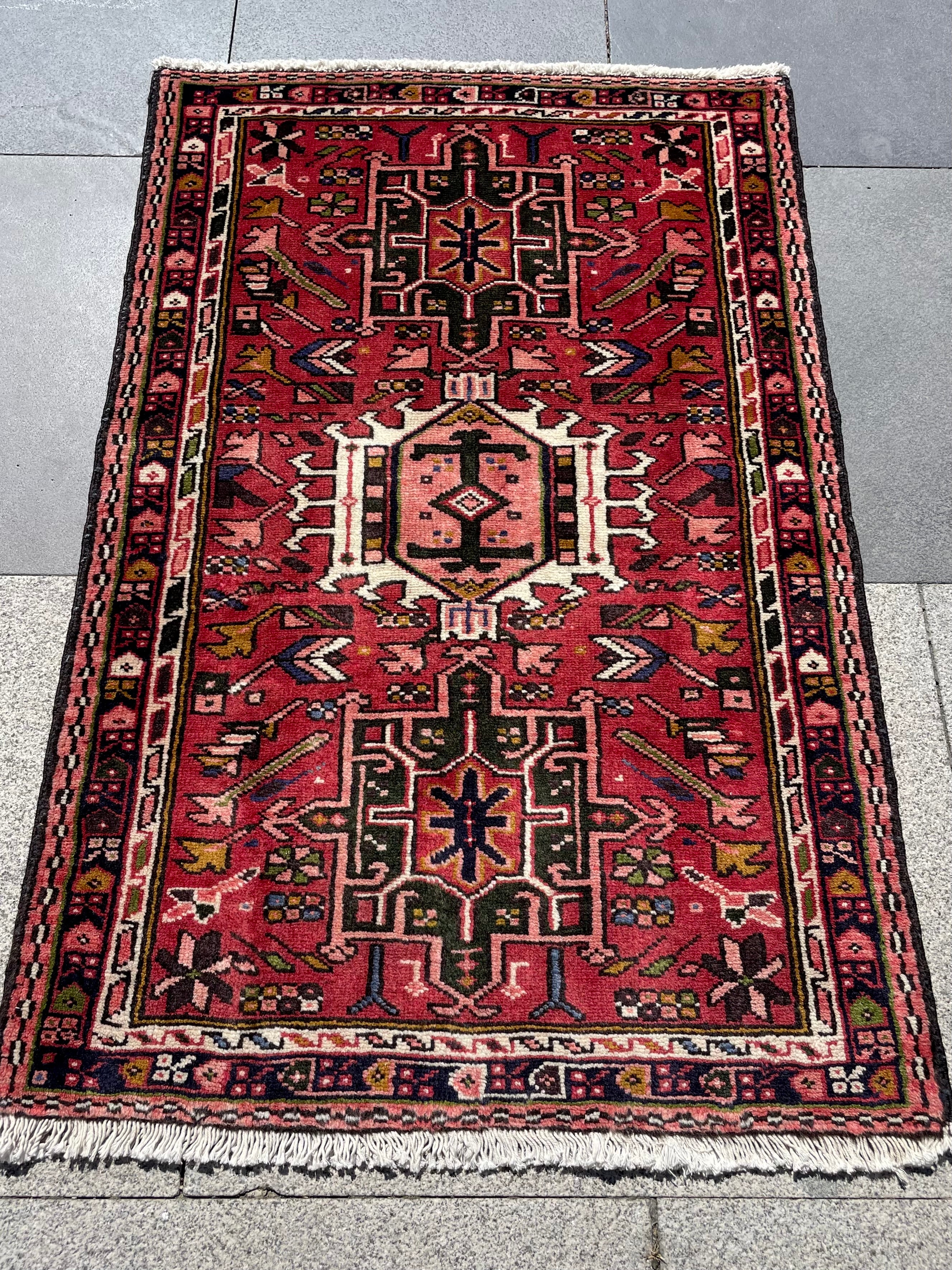 Vintage Turkish Heriz Small Rug 2.3x3.6 Circa 1970s Handwoven Wool Tribal Decorative Oriental Carpet
