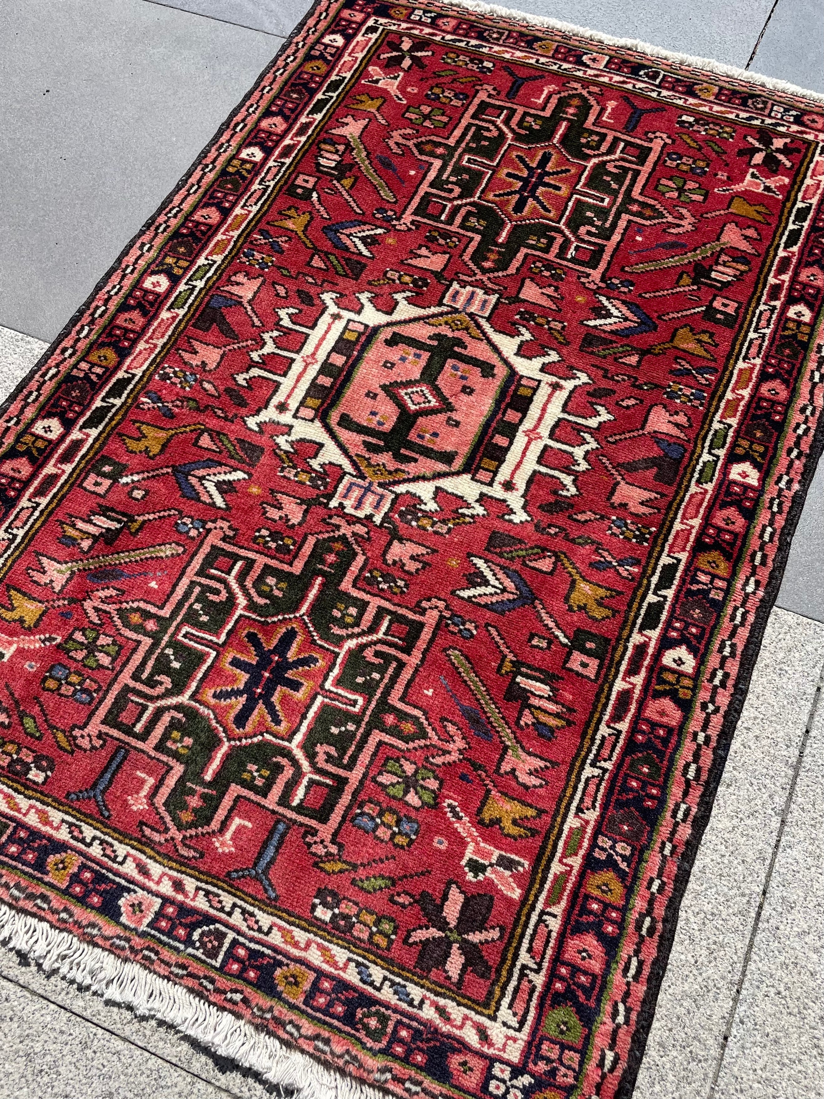 Vintage Turkish Heriz Small Rug 2.3x3.6 Circa 1970s Handwoven Wool Tribal Decorative Oriental Carpet