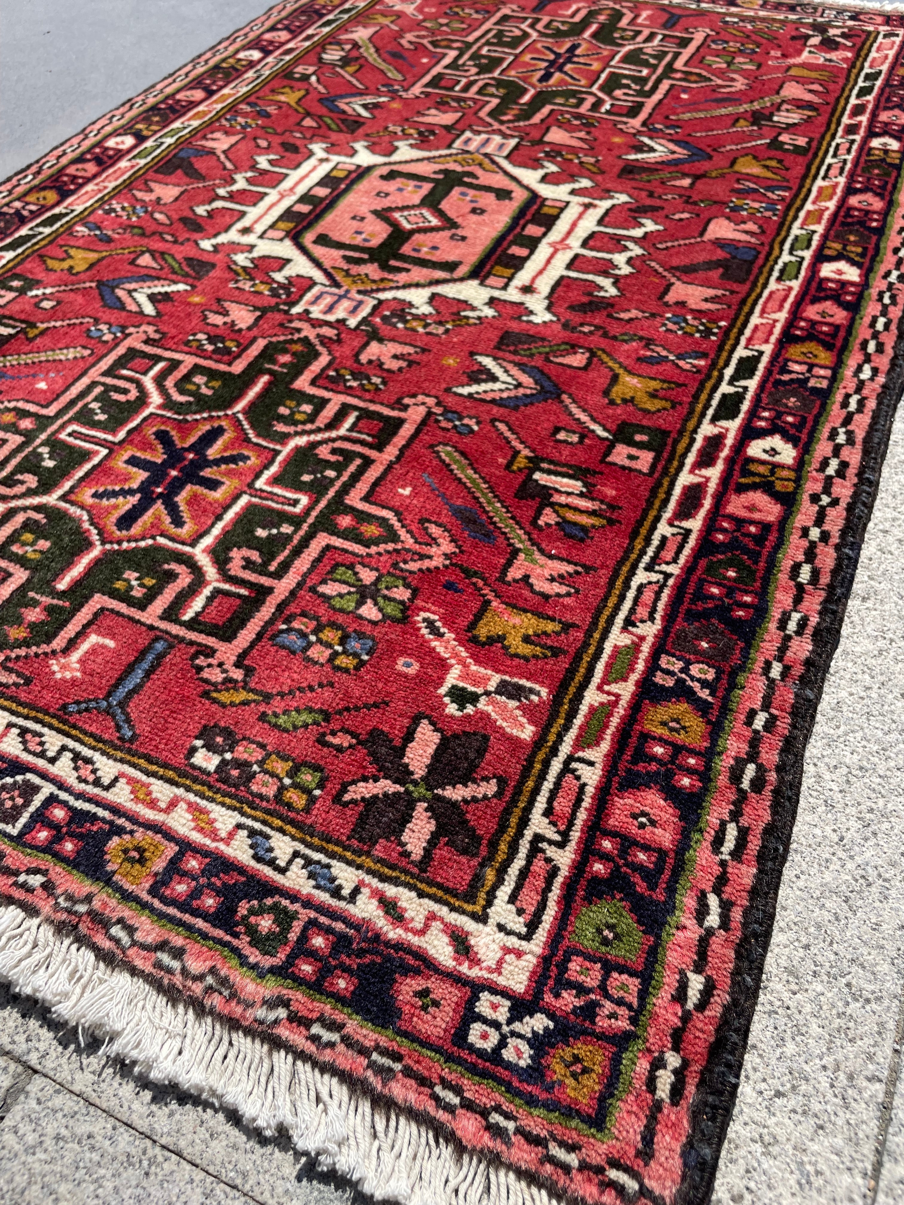 Vintage Turkish Heriz Small Rug 2.3x3.6 Circa 1970s Handwoven Wool Tribal Decorative Oriental Carpet