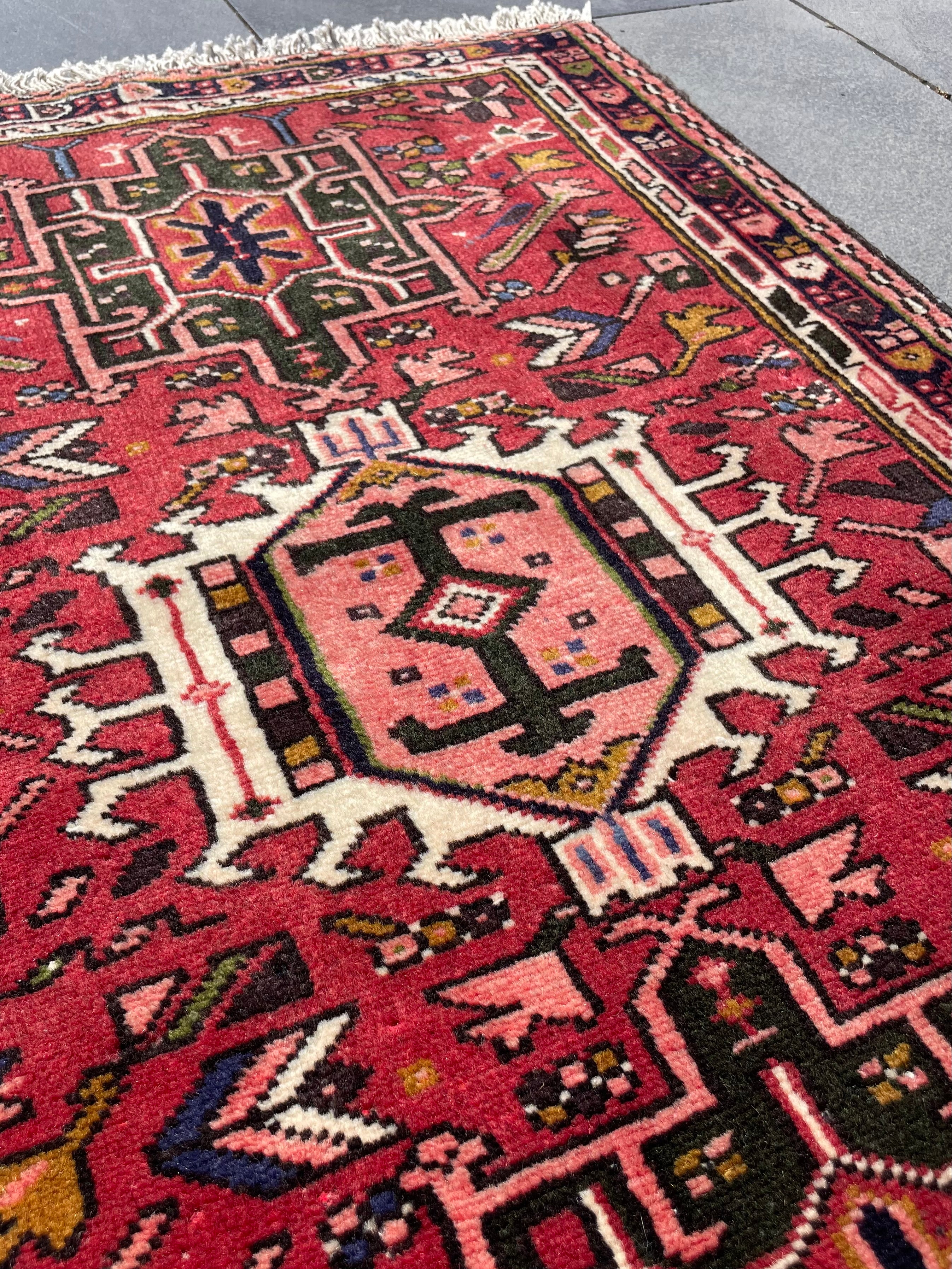 Vintage Turkish Heriz Small Rug 2.3x3.6 Circa 1970s Handwoven Wool Tribal Decorative Oriental Carpet