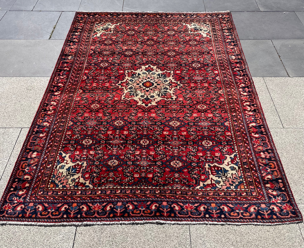 Vintage Area Rug 4.7x6.8 Handwoven Wool Low Pile Tribal