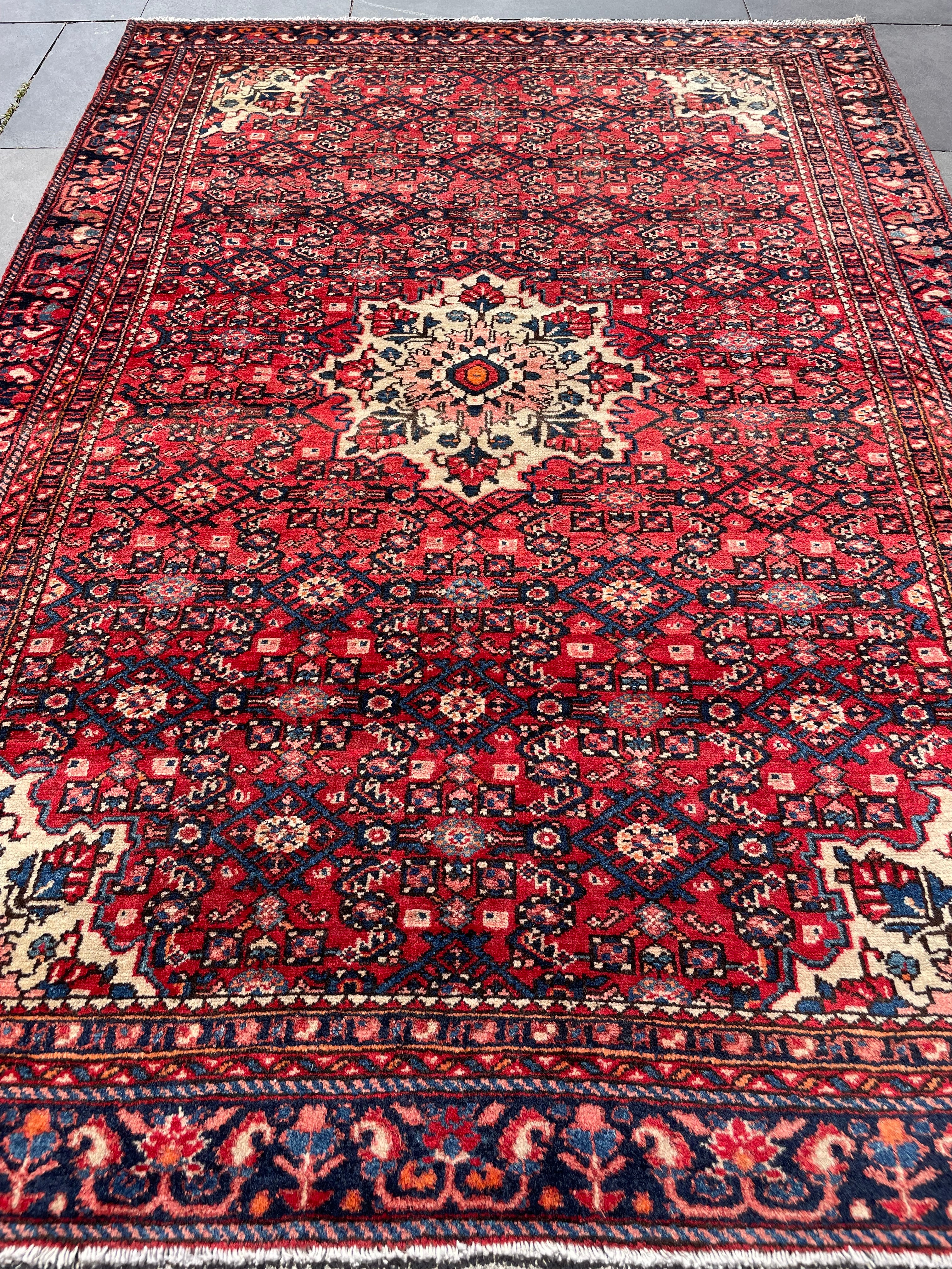 Vintage Area Rug 4.7x6.8 Handwoven Wool Low Pile Tribal