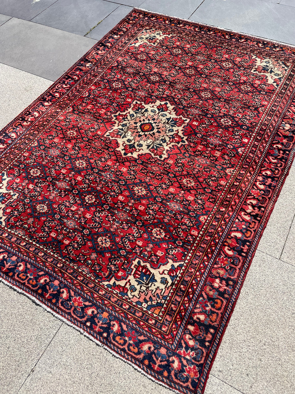 Vintage Area Rug 4.7x6.8 Handwoven Wool Low Pile Tribal