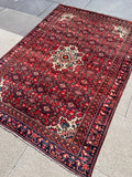 Vintage Area Rug 4.7x6.8 Handwoven Wool Low Pile Tribal