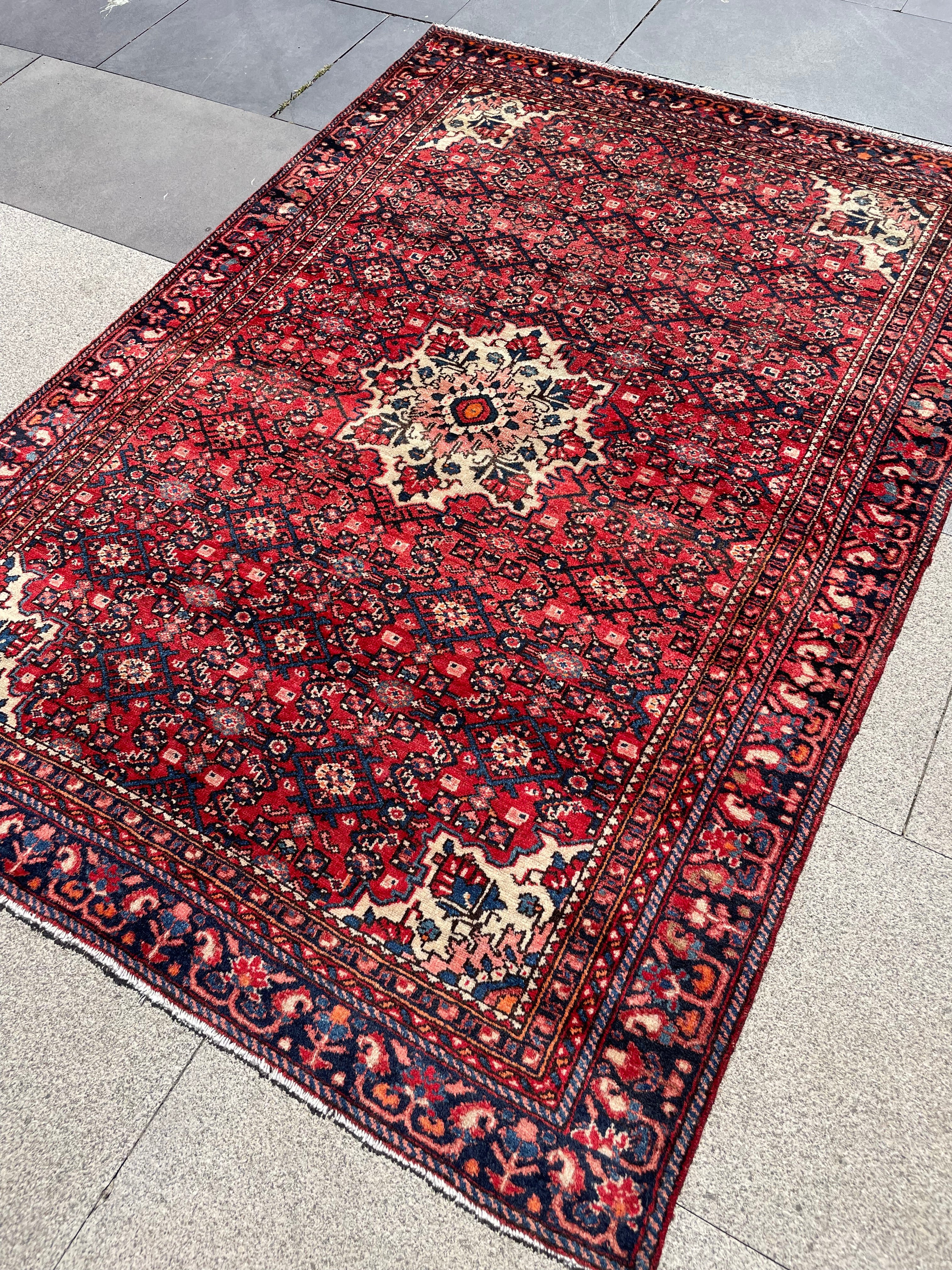 Vintage Area Rug 4.7x6.8 Handwoven Wool Low Pile Tribal