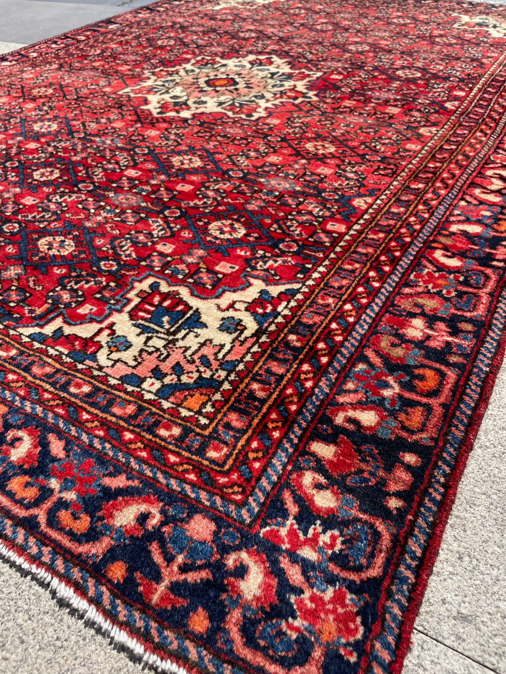 Vintage Area Rug 4.7x6.8 Handwoven Wool Low Pile Tribal
