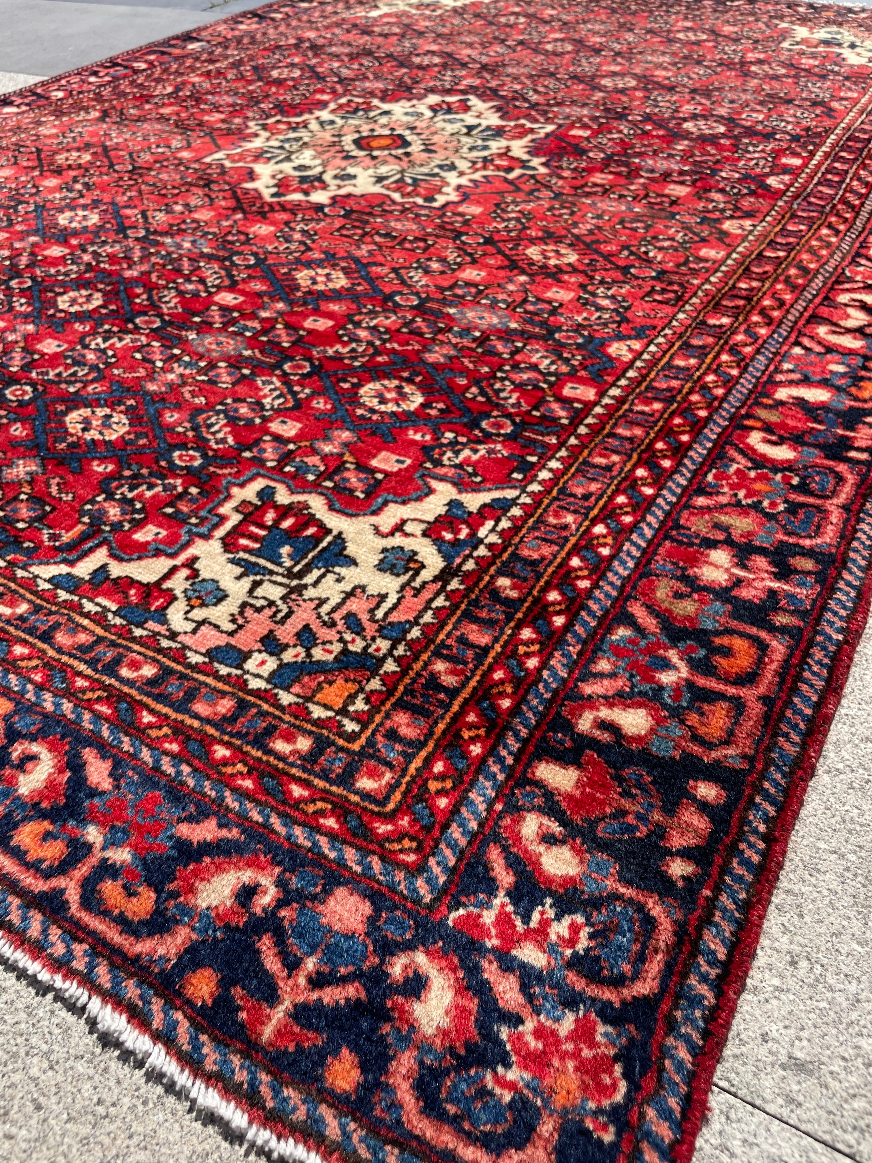 Vintage Area Rug 4.7x6.8 Handwoven Wool Low Pile Tribal