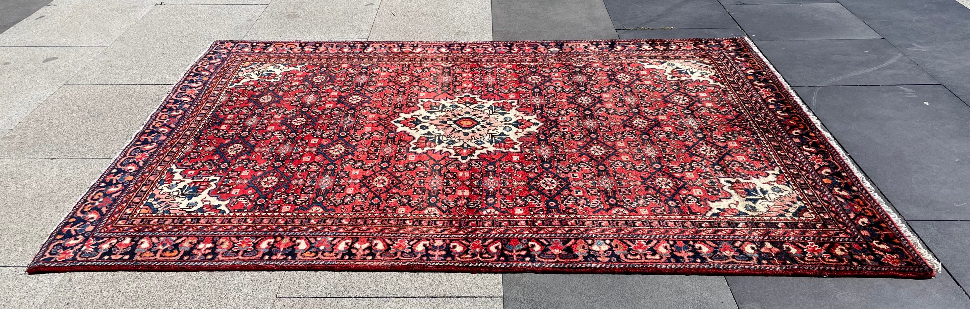 Vintage Area Rug 4.7x6.8 Handwoven Wool Low Pile Tribal