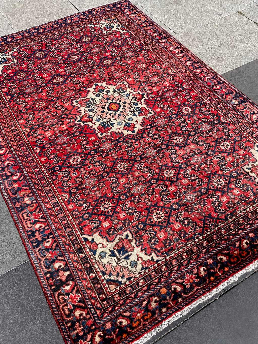 Vintage Area Rug 4.7x6.8 Handwoven Wool Low Pile Tribal