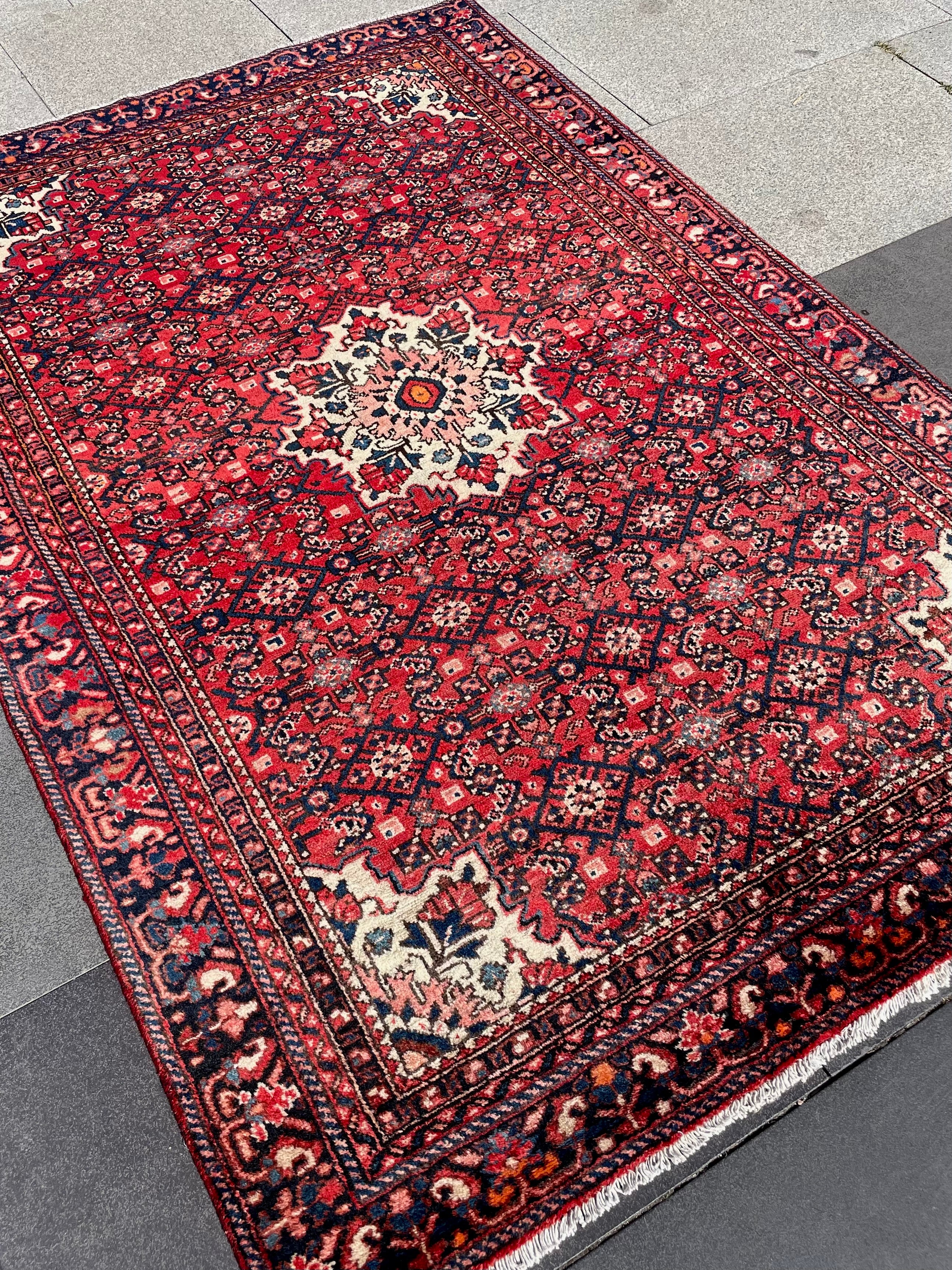 Vintage Area Rug 4.7x6.8 Handwoven Wool Low Pile Tribal