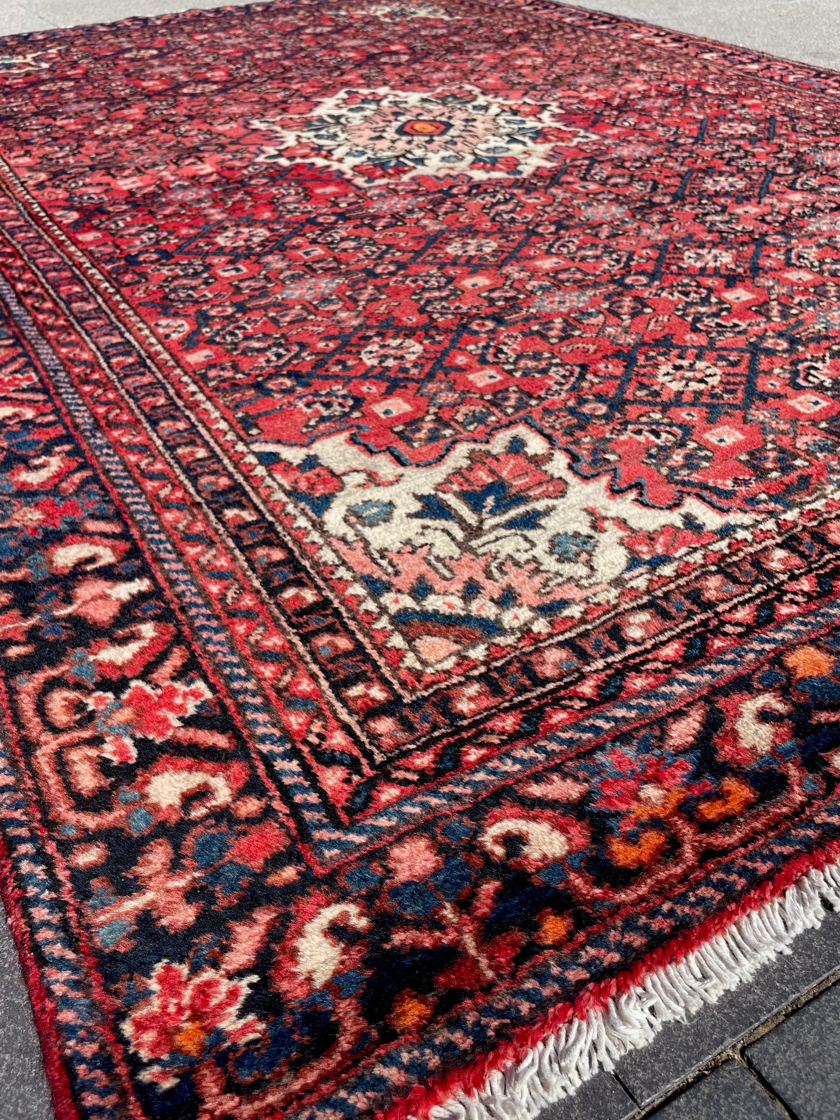 Vintage Area Rug 4.7x6.8 Handwoven Wool Low Pile Tribal