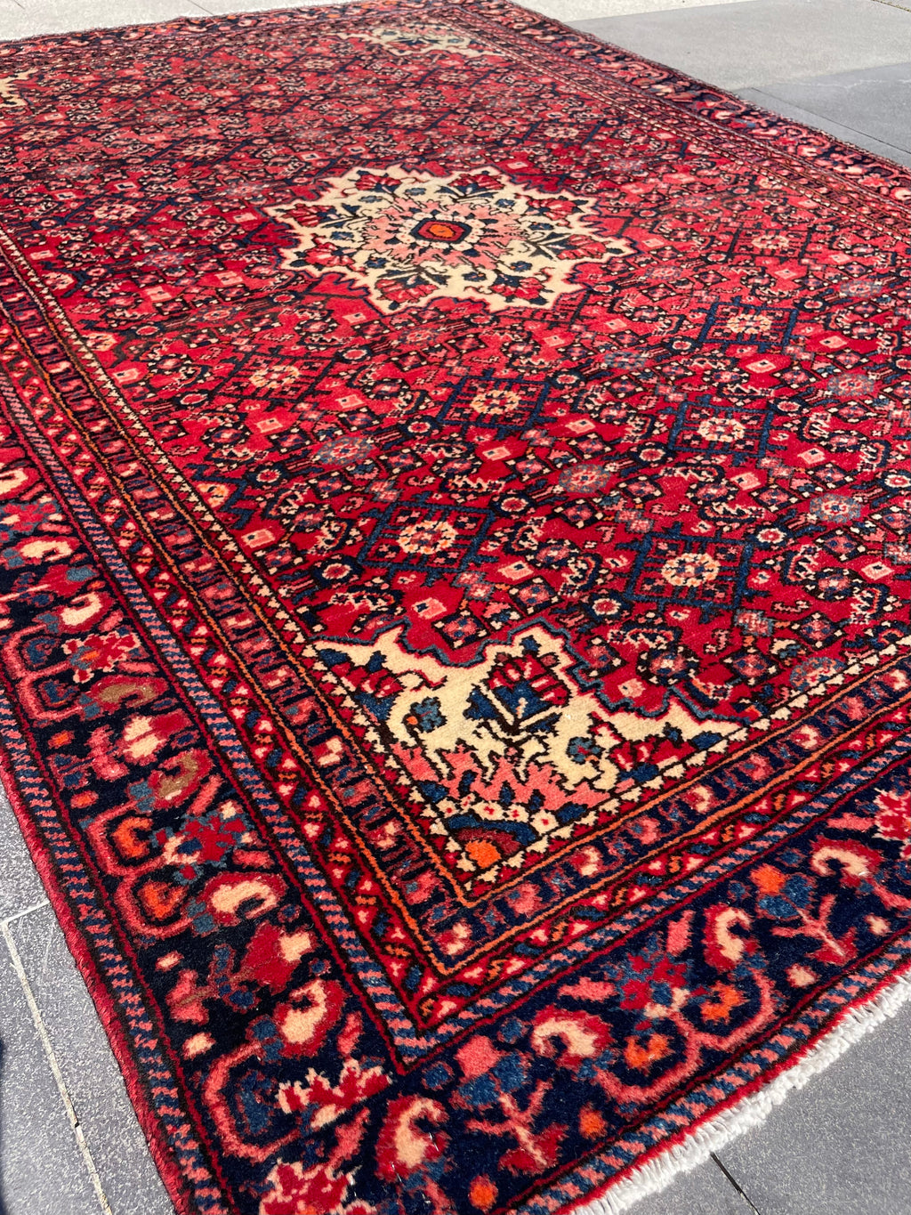 Vintage Area Rug 4.7x6.8 Handwoven Wool Low Pile Tribal