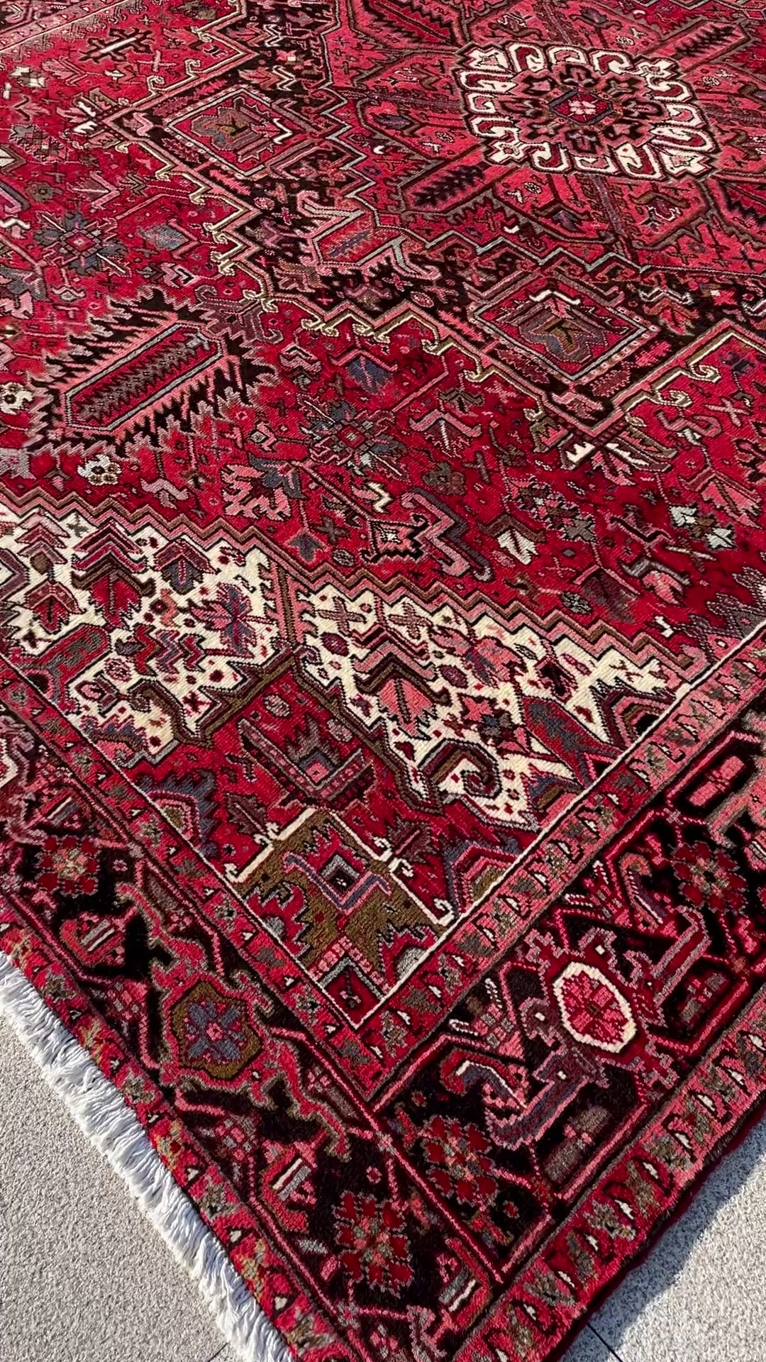 Vintage Turkish Heriz Rug 11.3x8.6 Handwoven Wool High Pile Cozy Tribal Oriental Carpet Home Decor