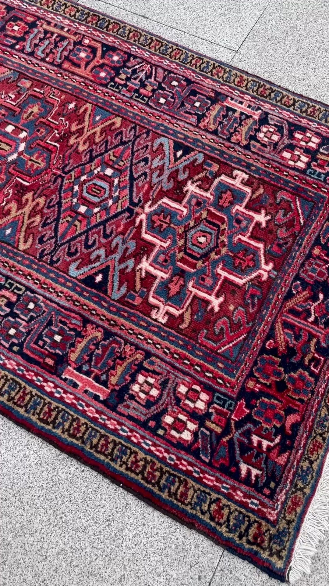 Vintage Turkish Heriz Runner Rug 3.4x12.6 Circa 1950s Handwoven Wool Decorative Oriental Carpet