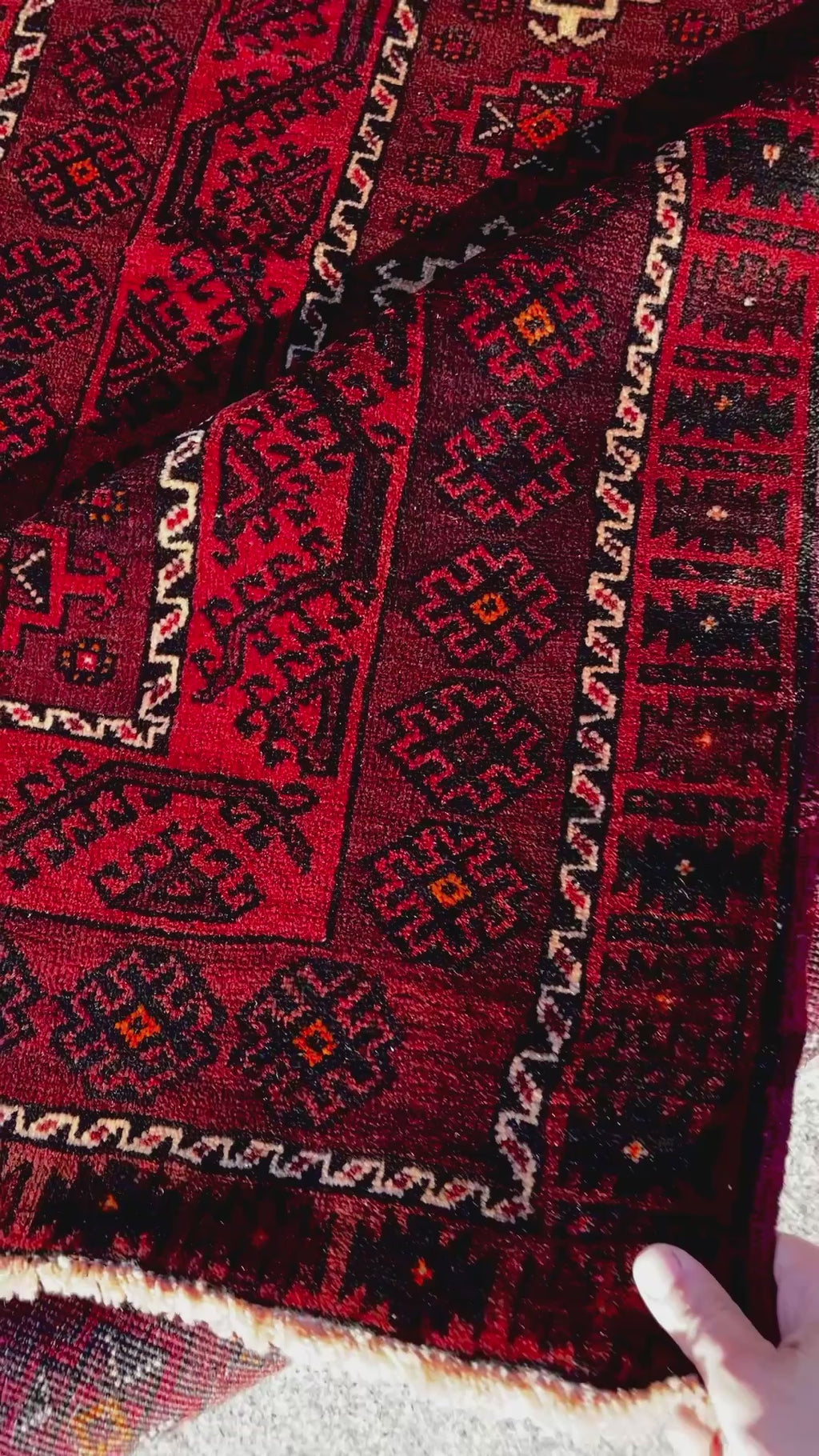 Vintage Turkoman Baluch Rug 3.8x7.4 Circa 1960s Handwoven Wool Nomadic Tribal Oriental Carpet