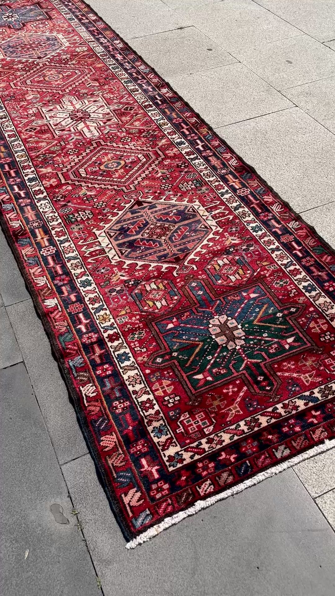 Vintage Heriz Runner Rug 3.18x11.38 Handwoven Wool Low Pile Tribal Oriental Carpet Home Decor
