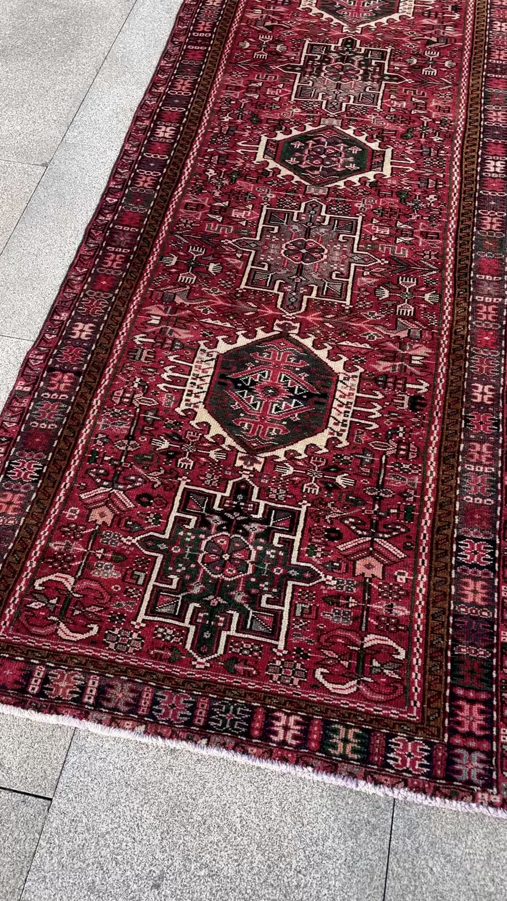 Vintage Turkish Heriz Runner Rug 3.3x9.3 Handwoven Wool Tribal Oriental Carpet