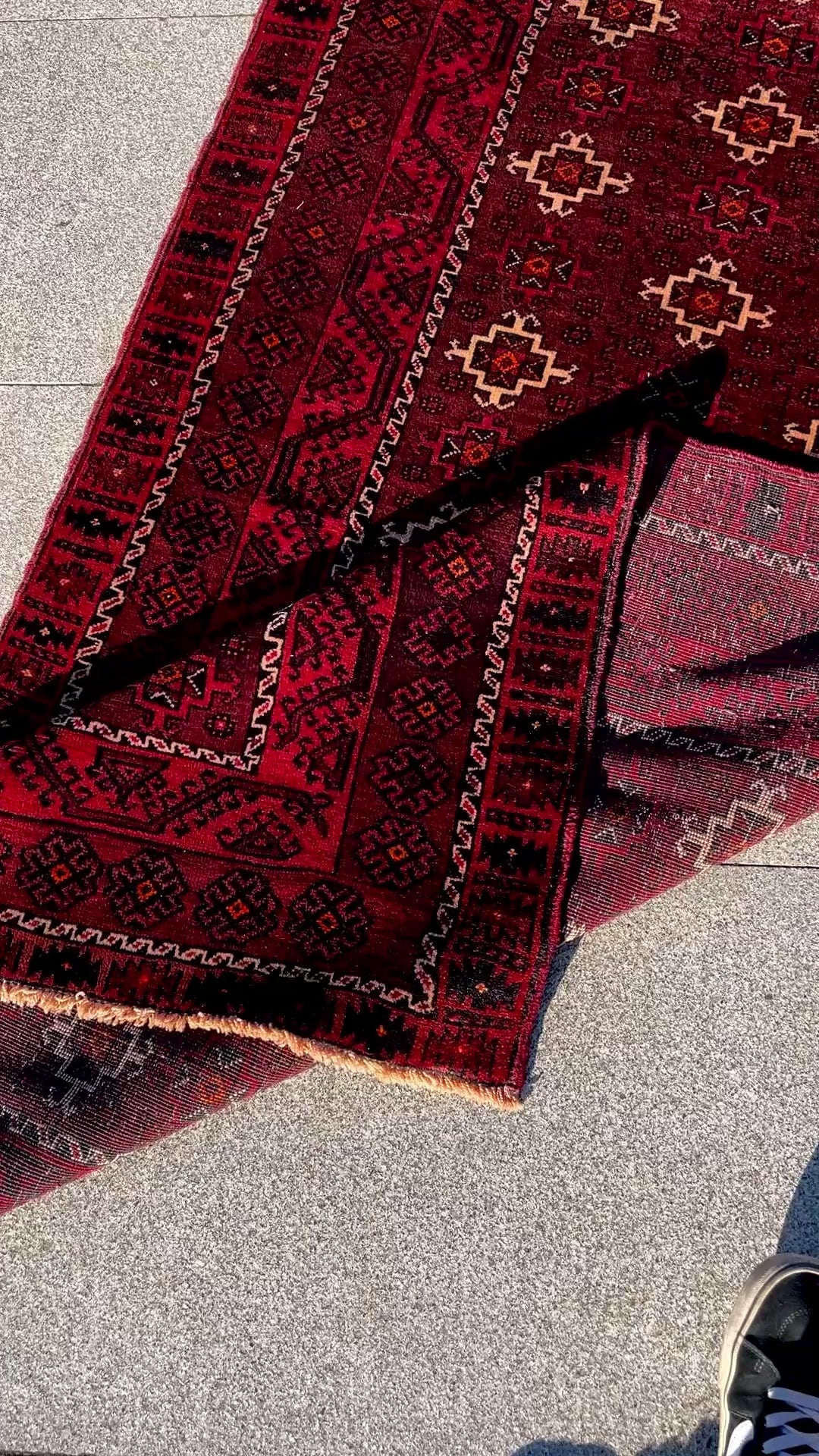 Vintage Turkoman Baluch Rug 3.8x7.4 Circa 1960s Handwoven Wool Nomadic Tribal Oriental Carpet