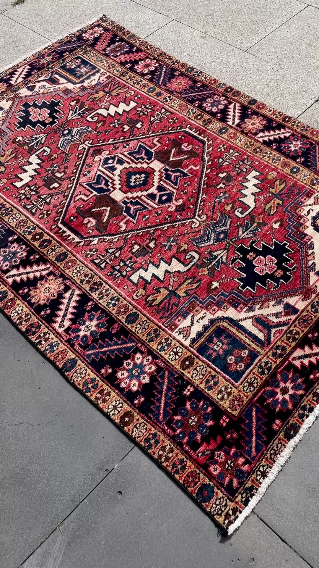 Vintage Turkish Heriz Rug 4.3x6.4 Circa 1960s Handwoven Wool Low Pile Tribal Oriental Rug Home Decor